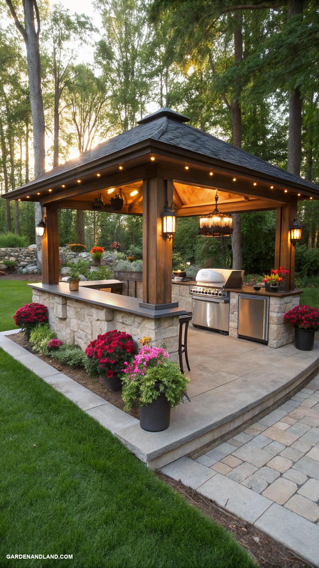 backyard patio designs Covered gazebo with outdoor kitchen features