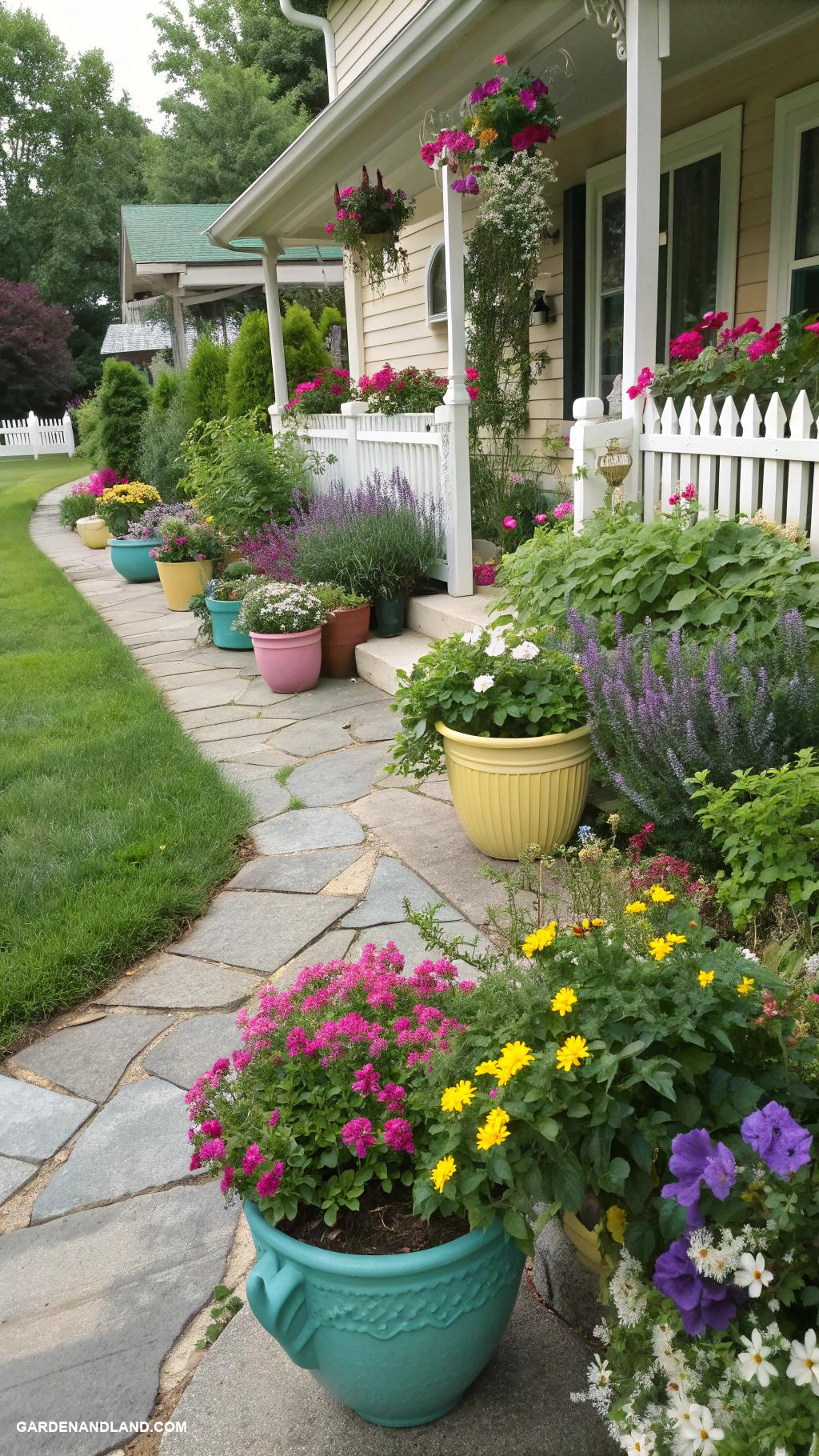 easy front yard ideas Colorful container garden with seasonal flowers