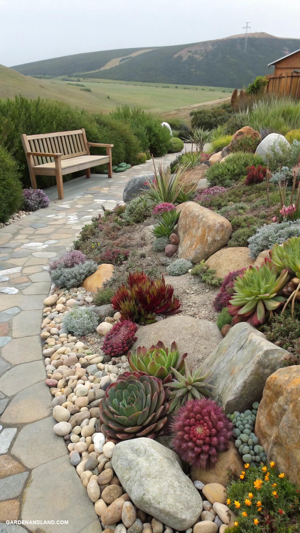 easy front yard ideas Creative rock garden with succulents