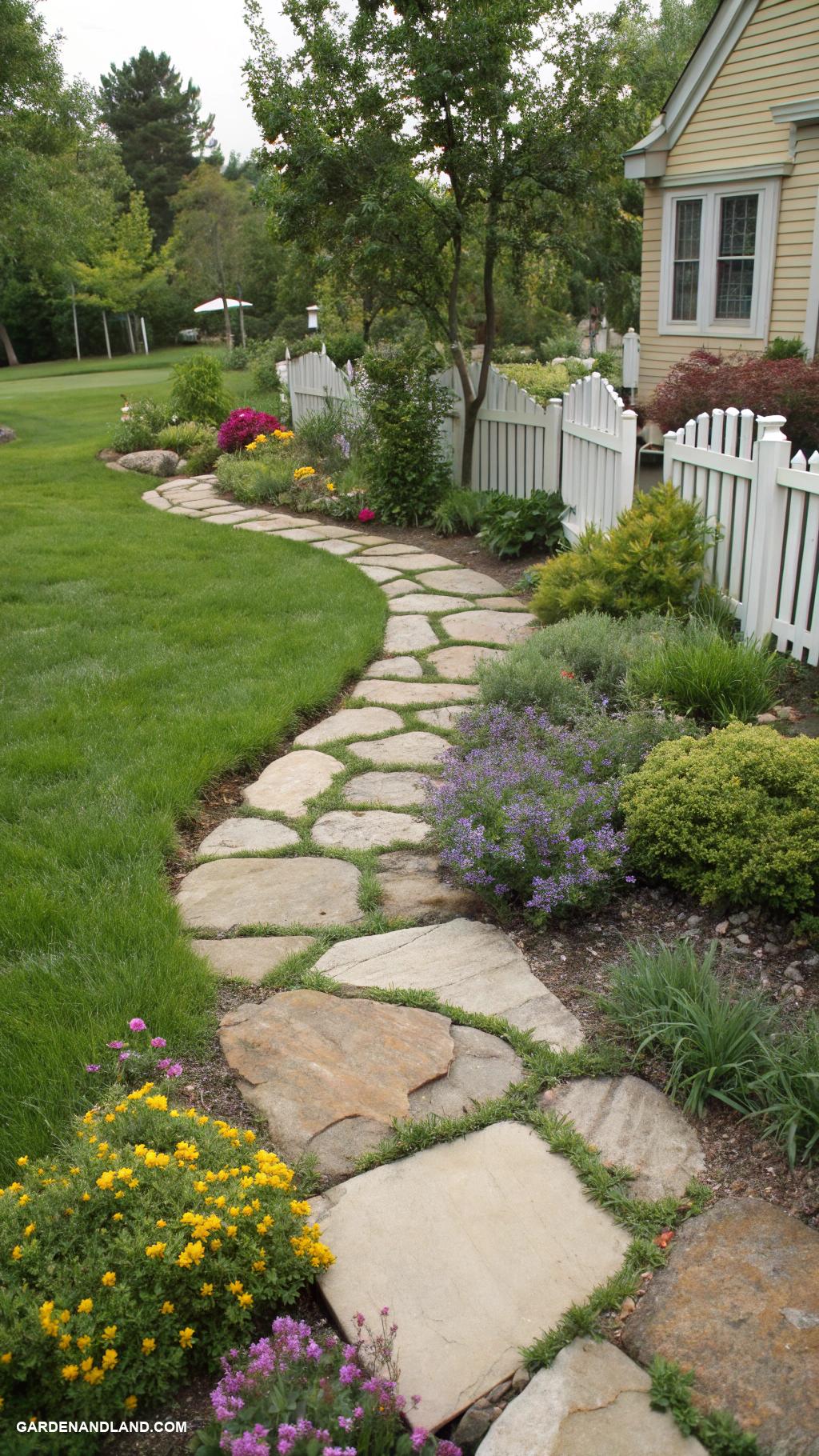 easy front yard ideas DIY stone pathway with stepping stones