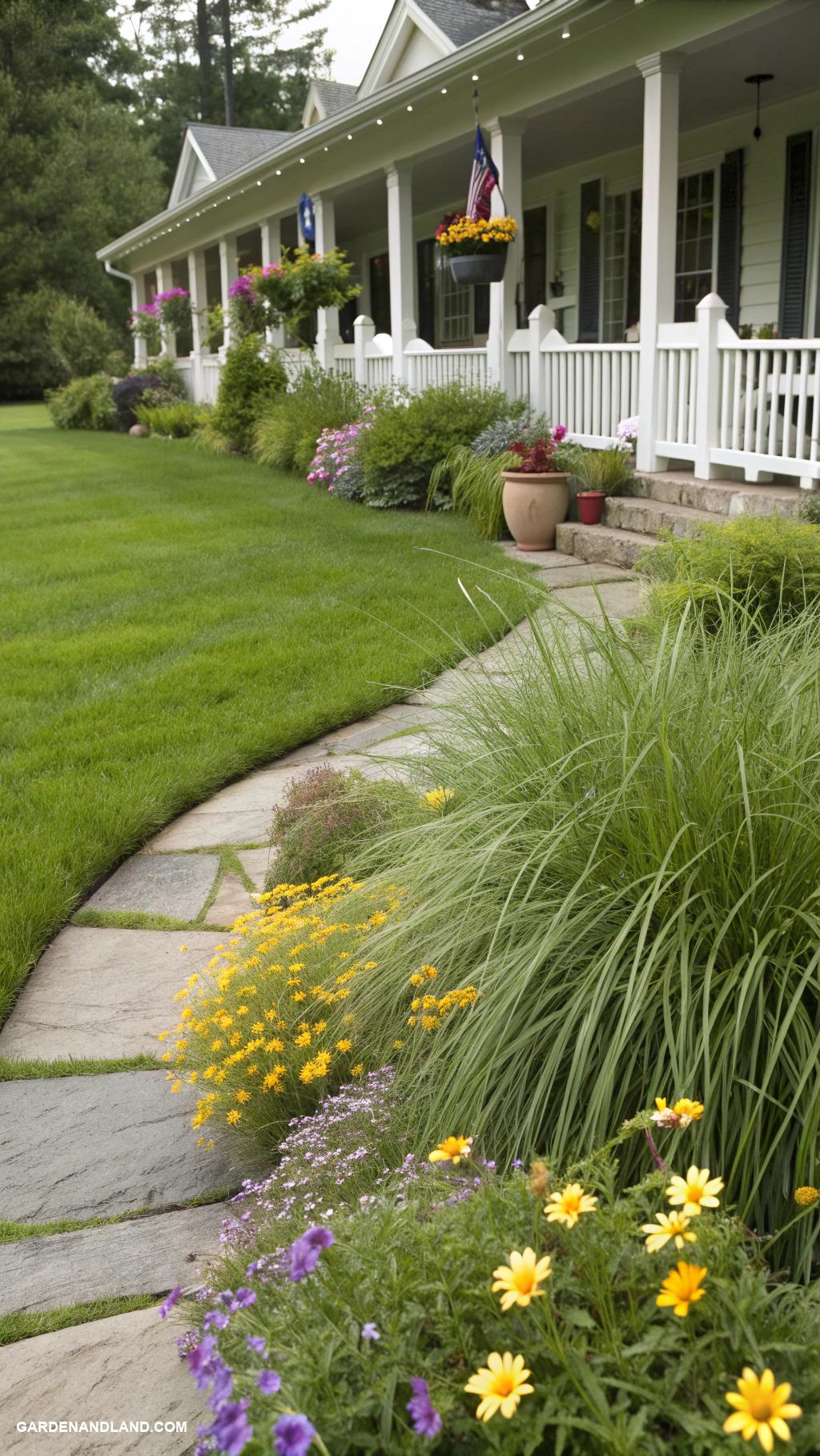 easy front yard ideas Lush green lawn with native grasses