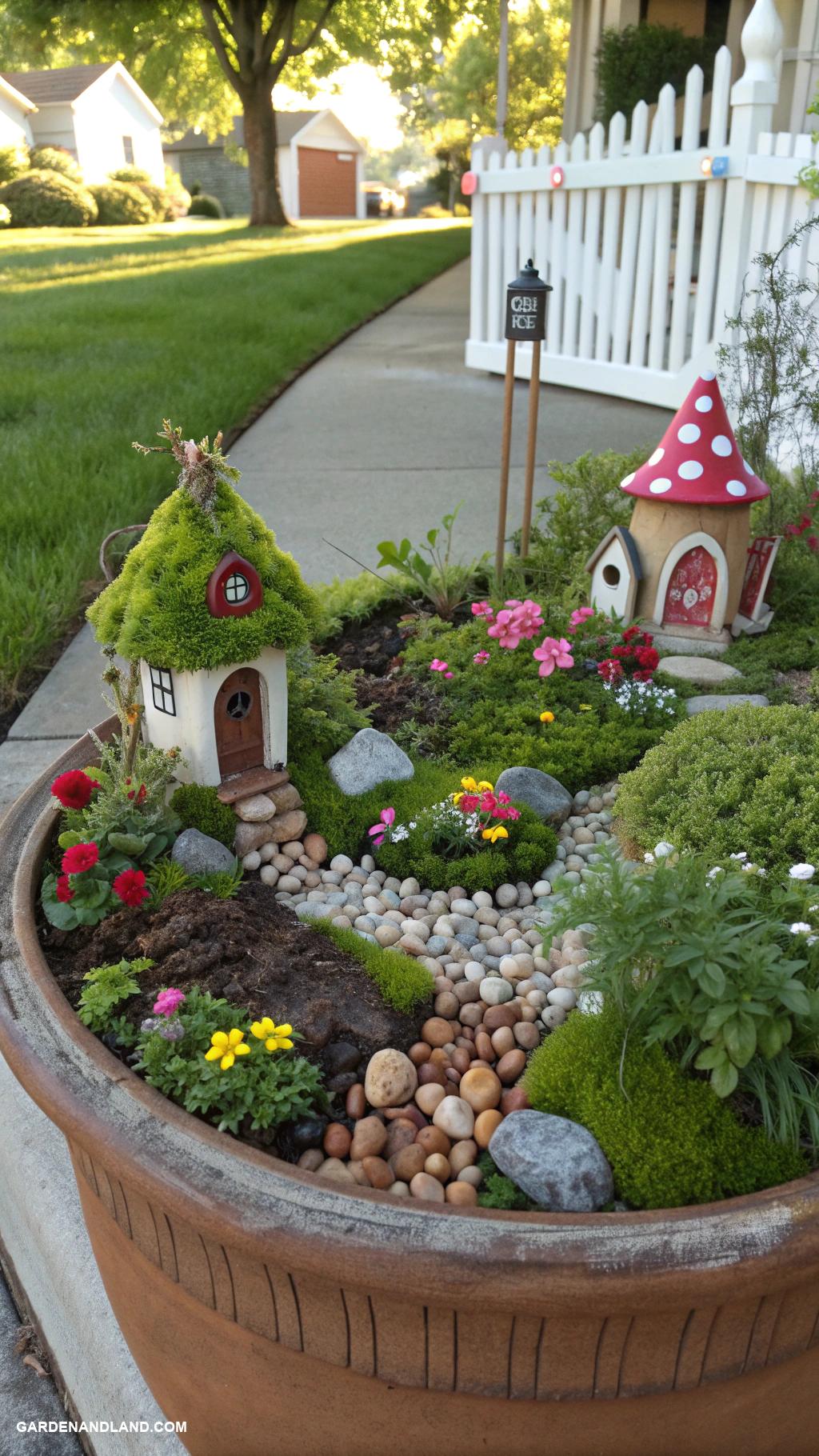 easy front yard ideas Miniature fairy garden in large pot