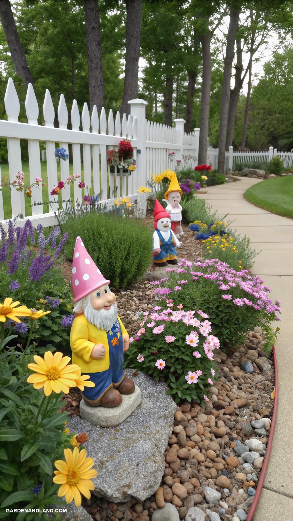 easy front yard ideas Whimsical garden gnome collection display