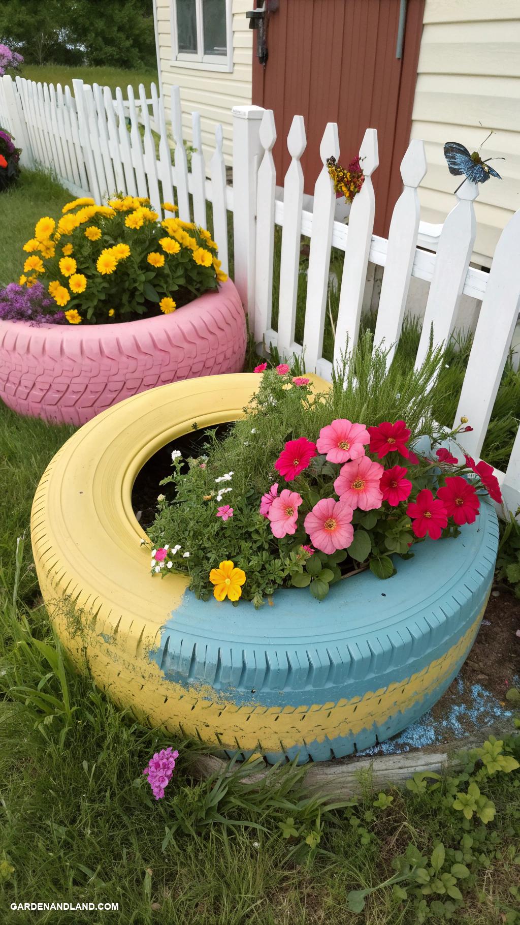 easy garden ideas Colorful tire planters for flower beds