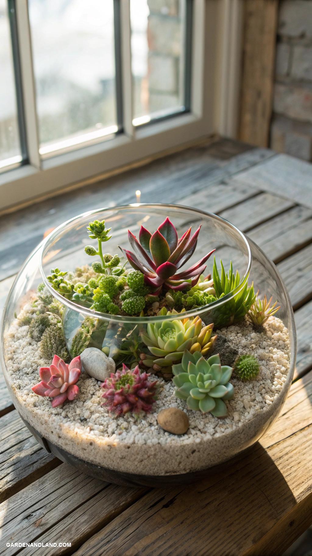 easy garden ideas Succulent terrarium in glass container