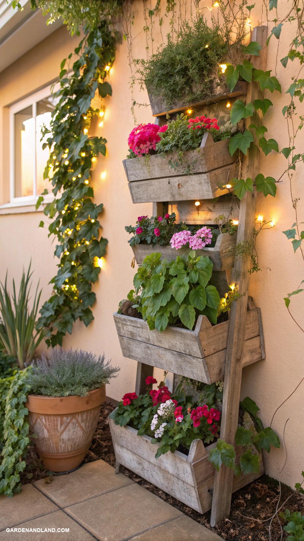 easy landscaping ideas Vertical garden with tiered planters