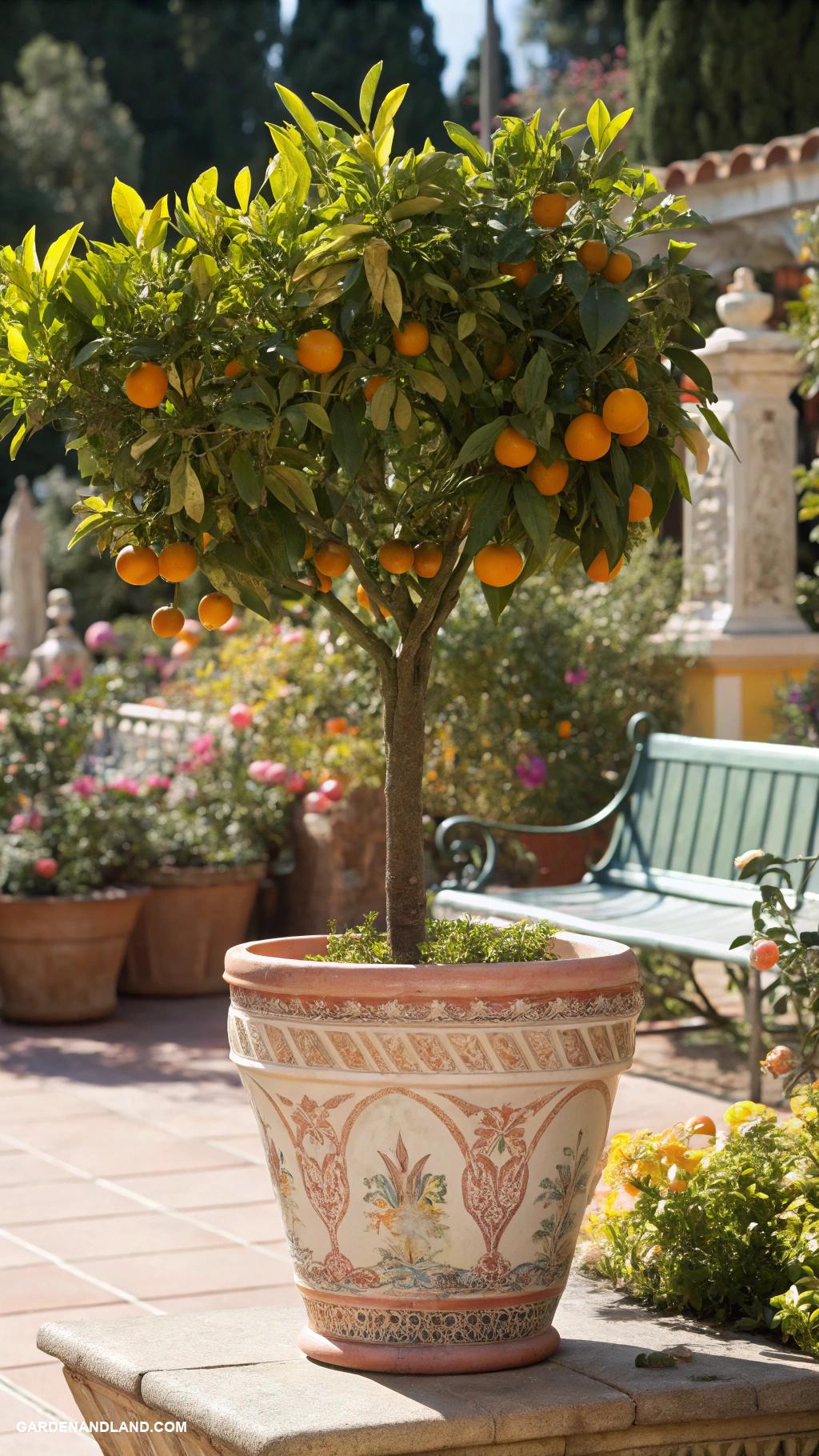 full sun container plants Citrus Trees in Decorative Pots