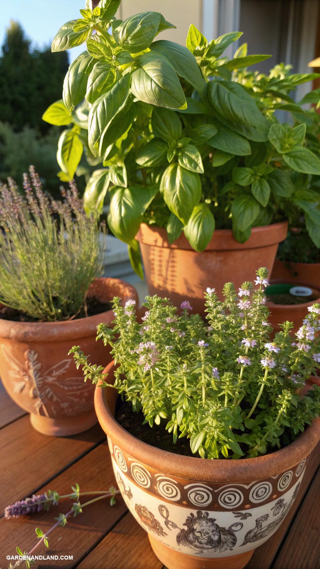 full sun container plants Herb Garden with Basil and Thyme