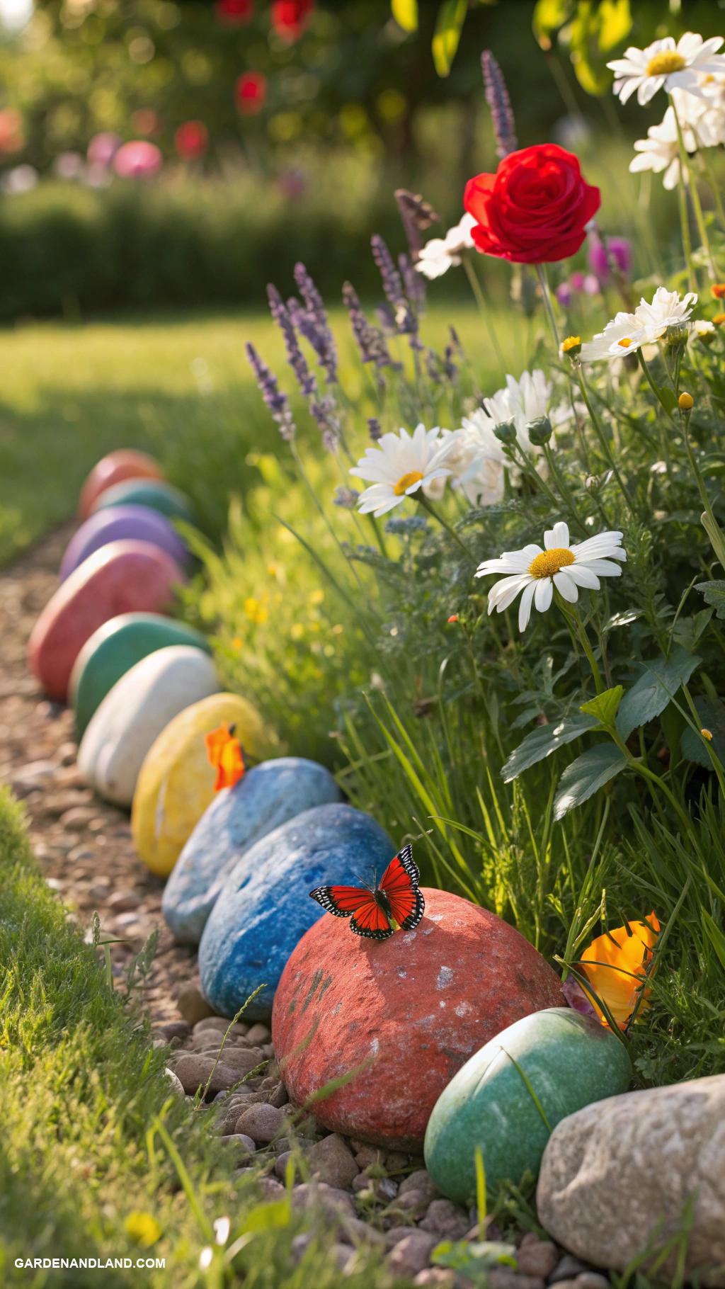 garden edging ideas Colorful stones for a vibrant look