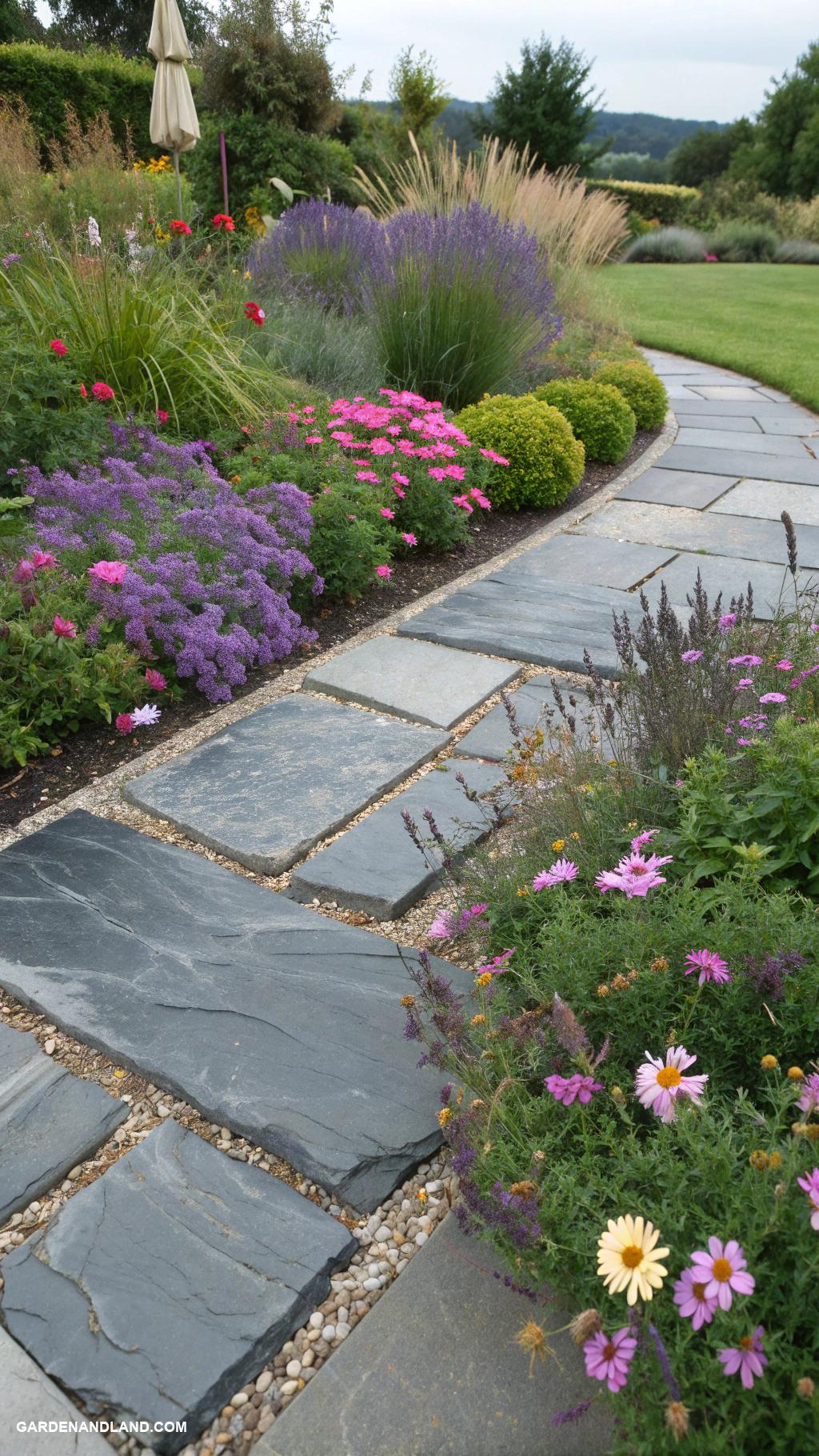 garden edging ideas Natural slate tiles for elegance
