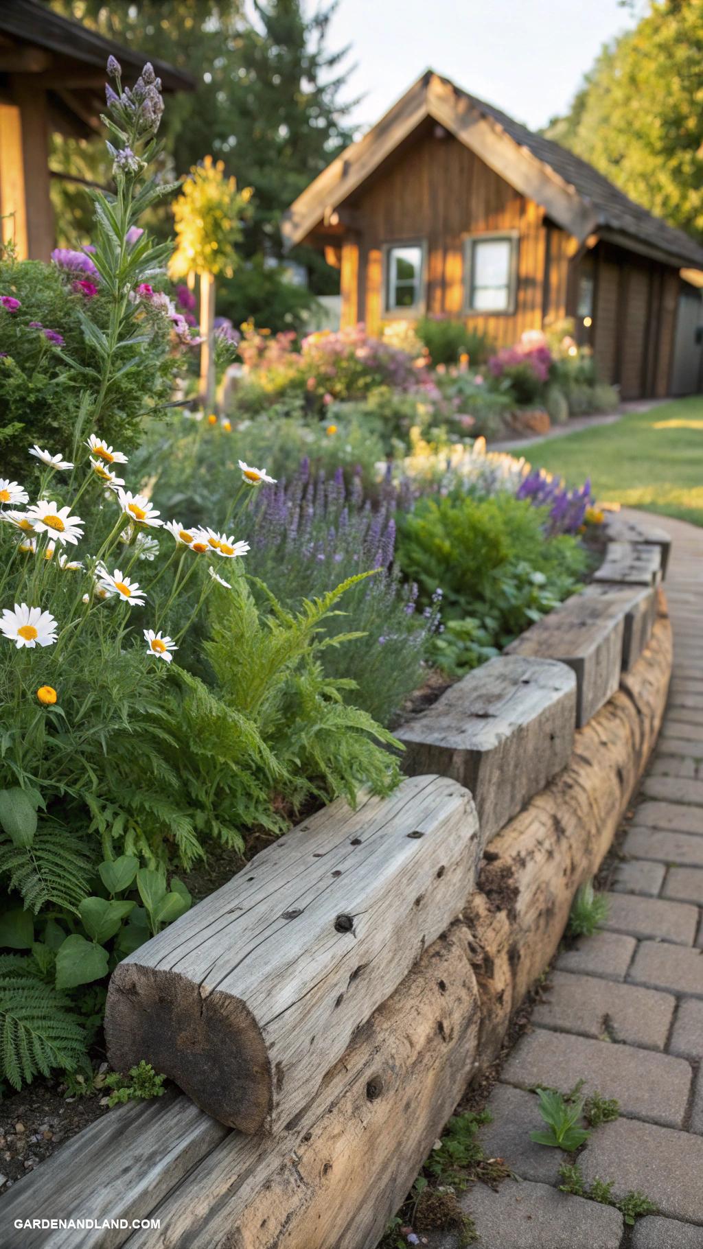 garden edging ideas Reclaimed wood for rustic charm