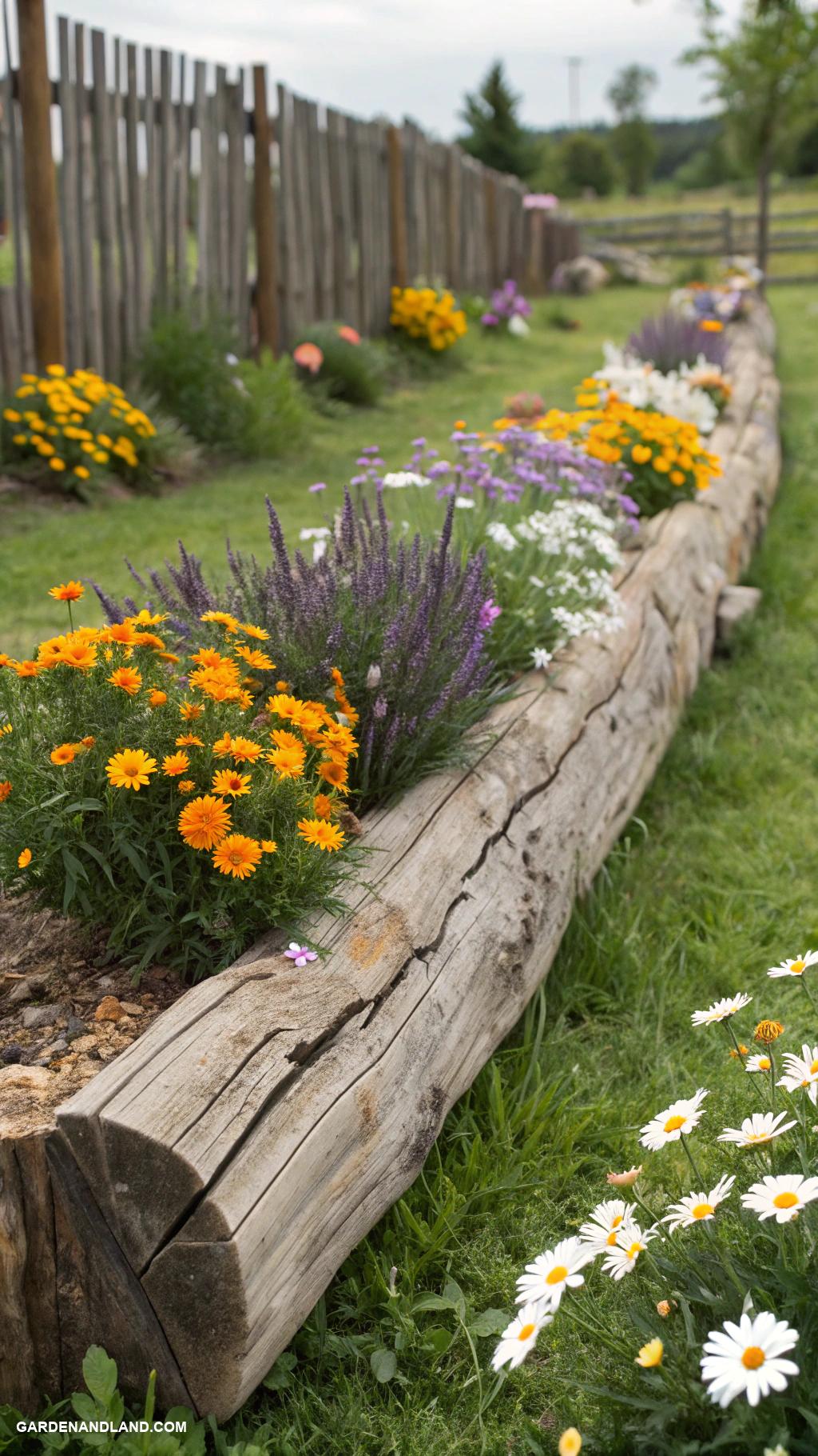 garden edging ideas Timber logs for a natural border