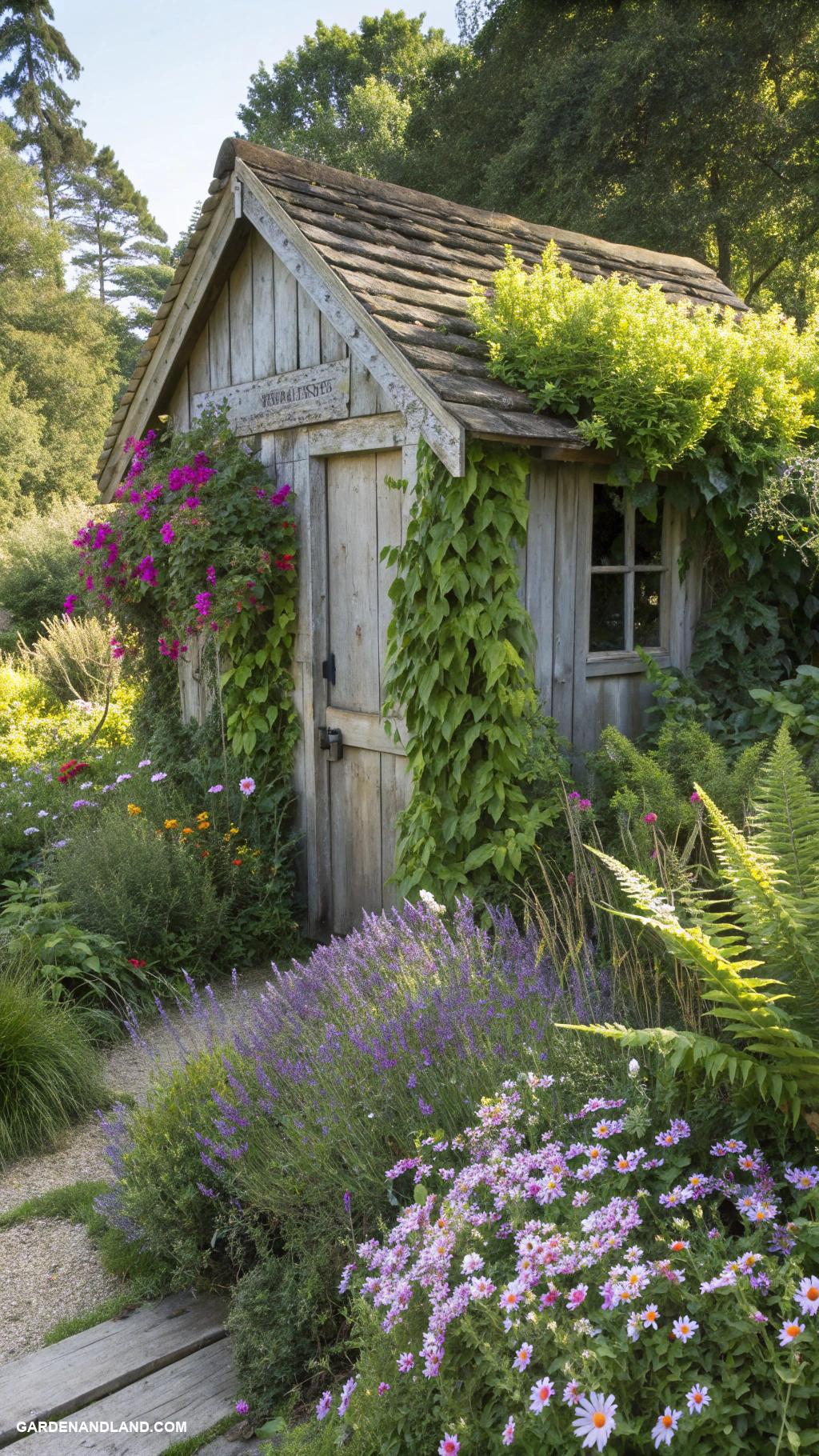 garden storage ideas Build a hidden shed behind foliage