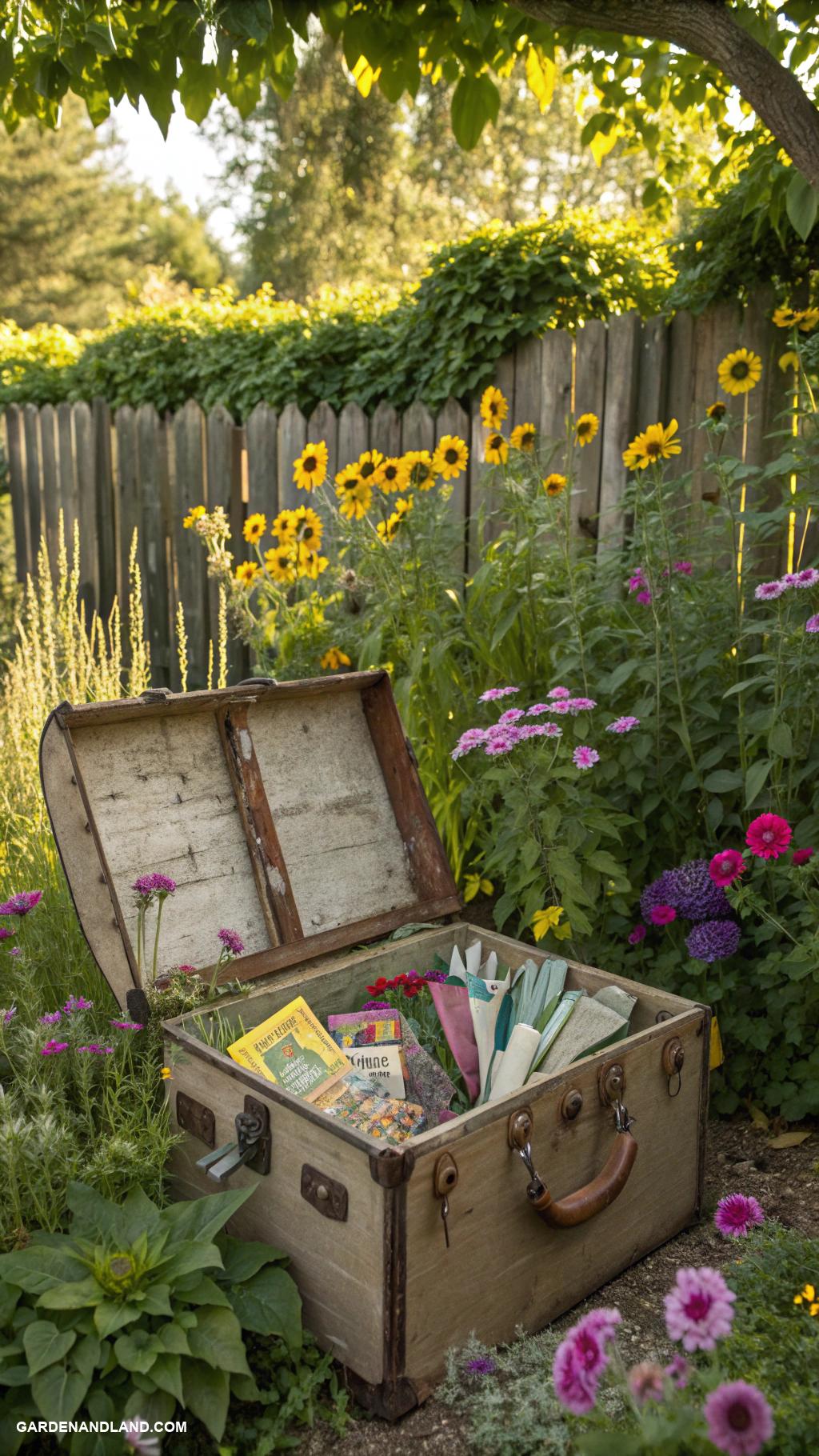 garden storage ideas Opt for a vintage trunk outdoors