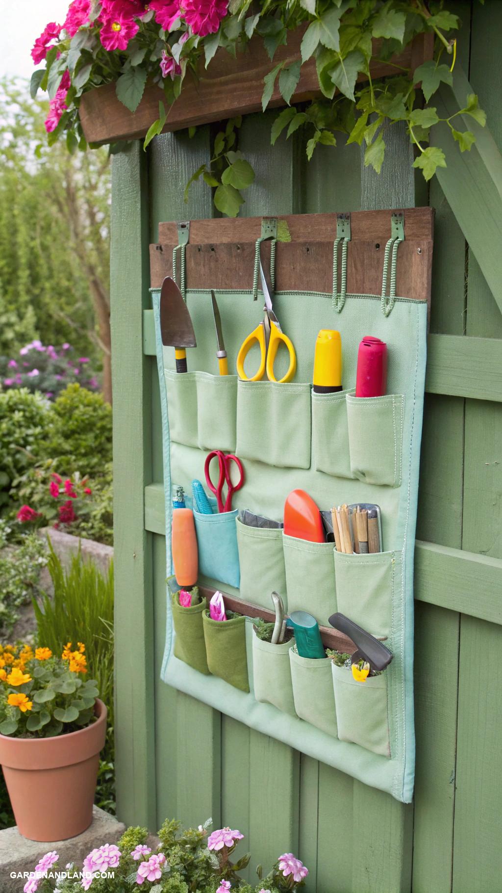 garden storage ideas Use a vertical shoe organizer for small tools