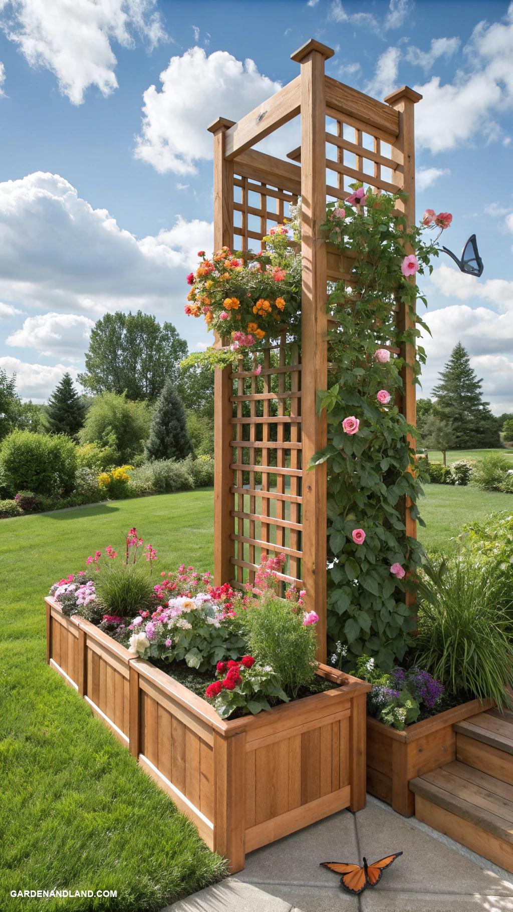 garden trellis ideas Cedar panel trellis with built in planters