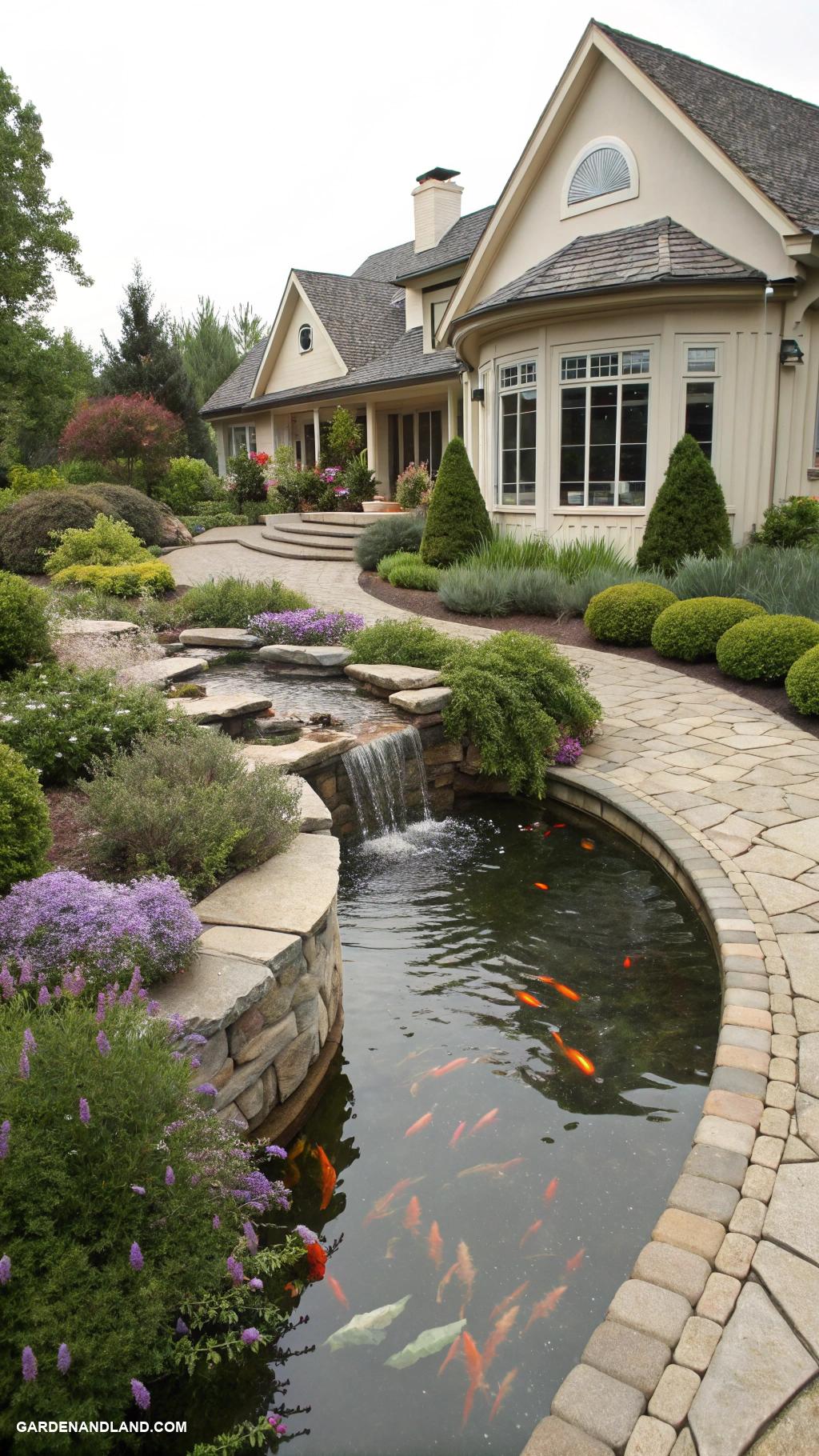 landscaping around house Add a water feature with fish