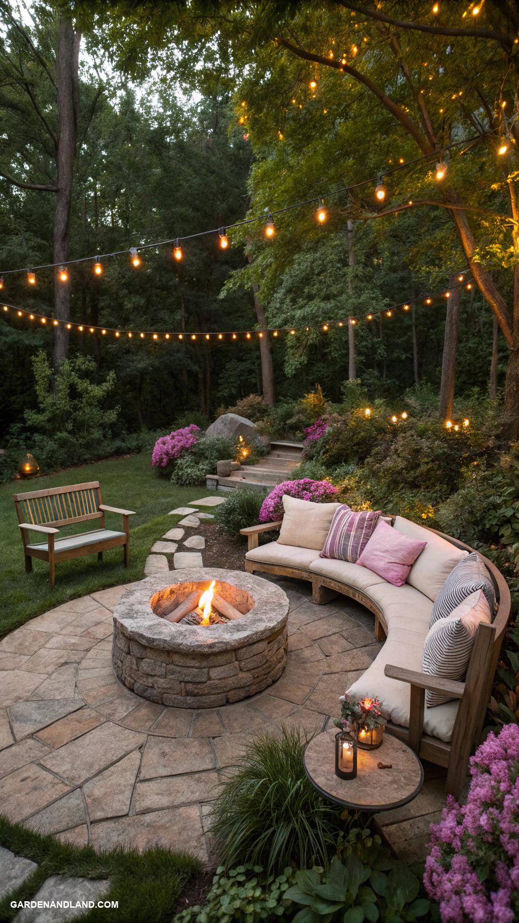 landscaping around house Create a cozy fire pit area