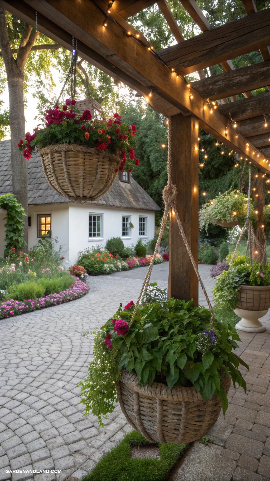 landscaping around house Use hanging planters for space saving