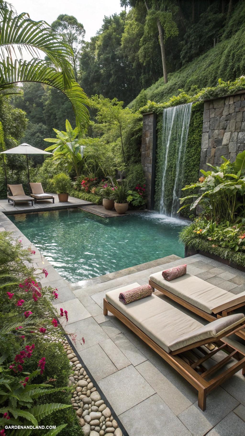 modern pool designs Biophilic design with lush greenery integration