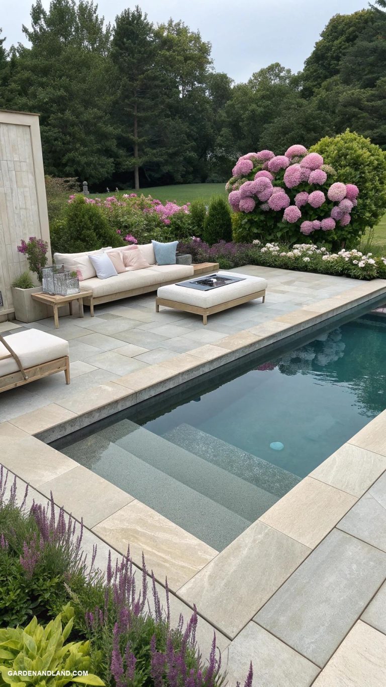 modern pool designs Geometric sunken pool with lounge area