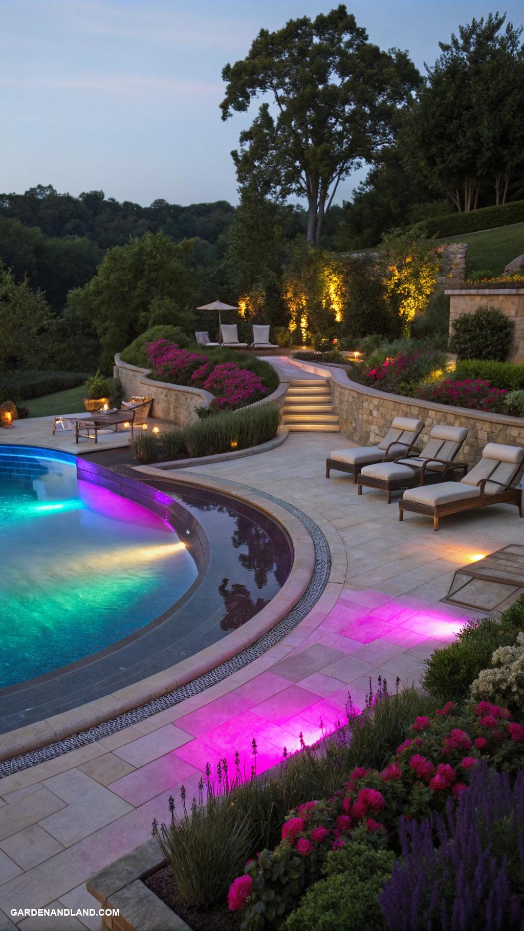 modern pool designs Illuminated pool with color changing lights