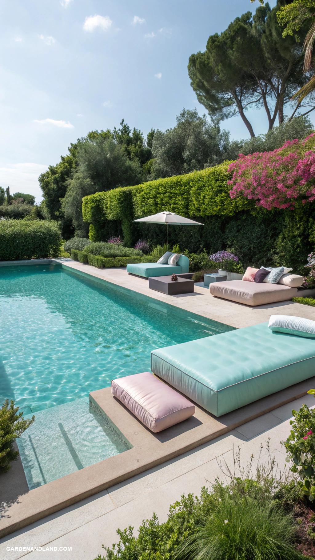 modern pool designs Pool with modular floating seating options