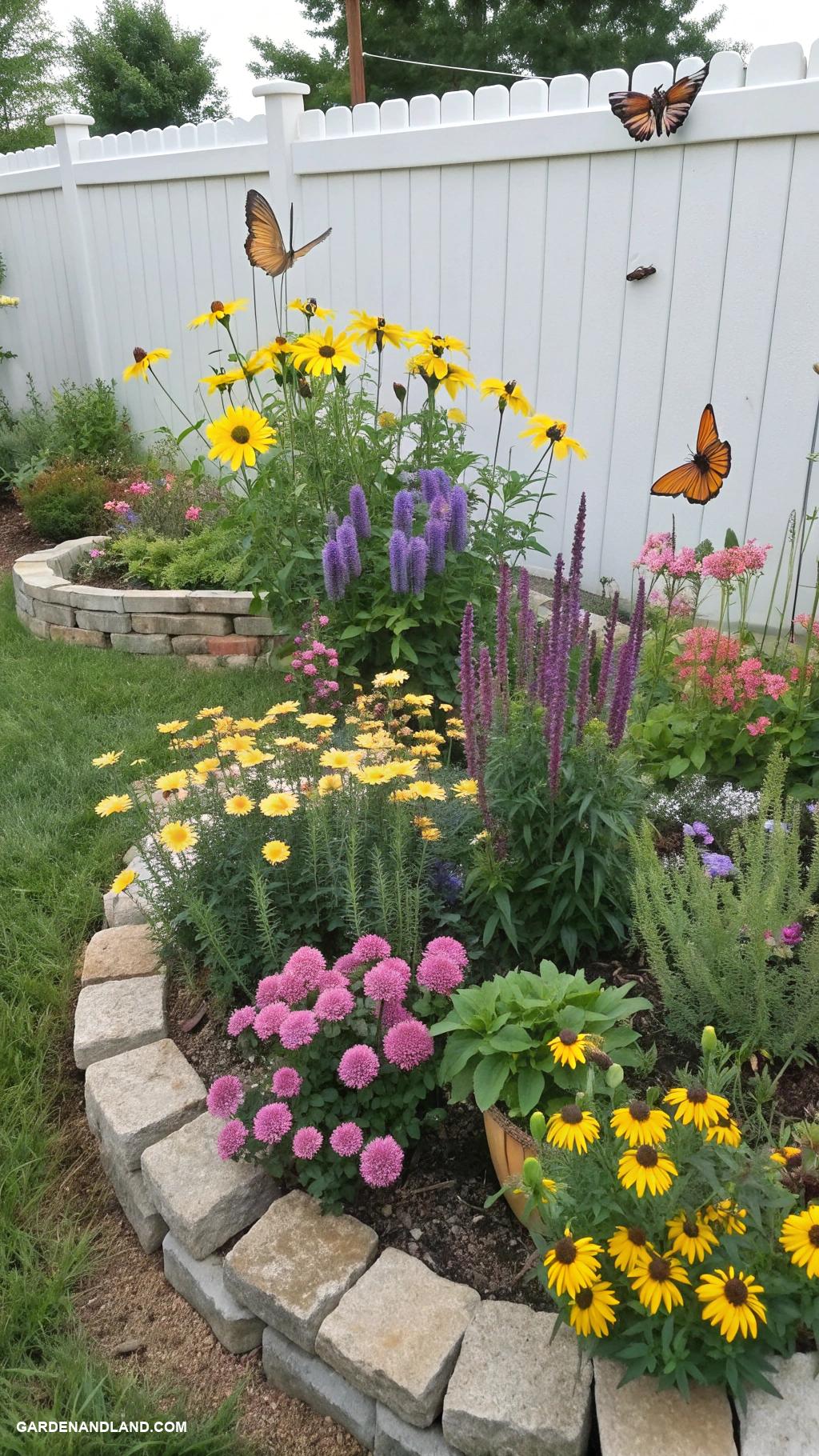 simple backyard ideas Colorful flower beds with native plants