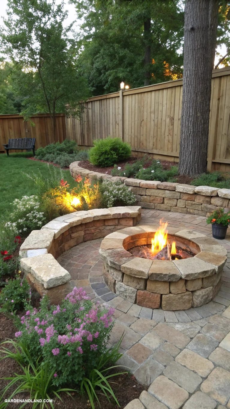 simple backyard ideas DIY fire pit with stone seating area