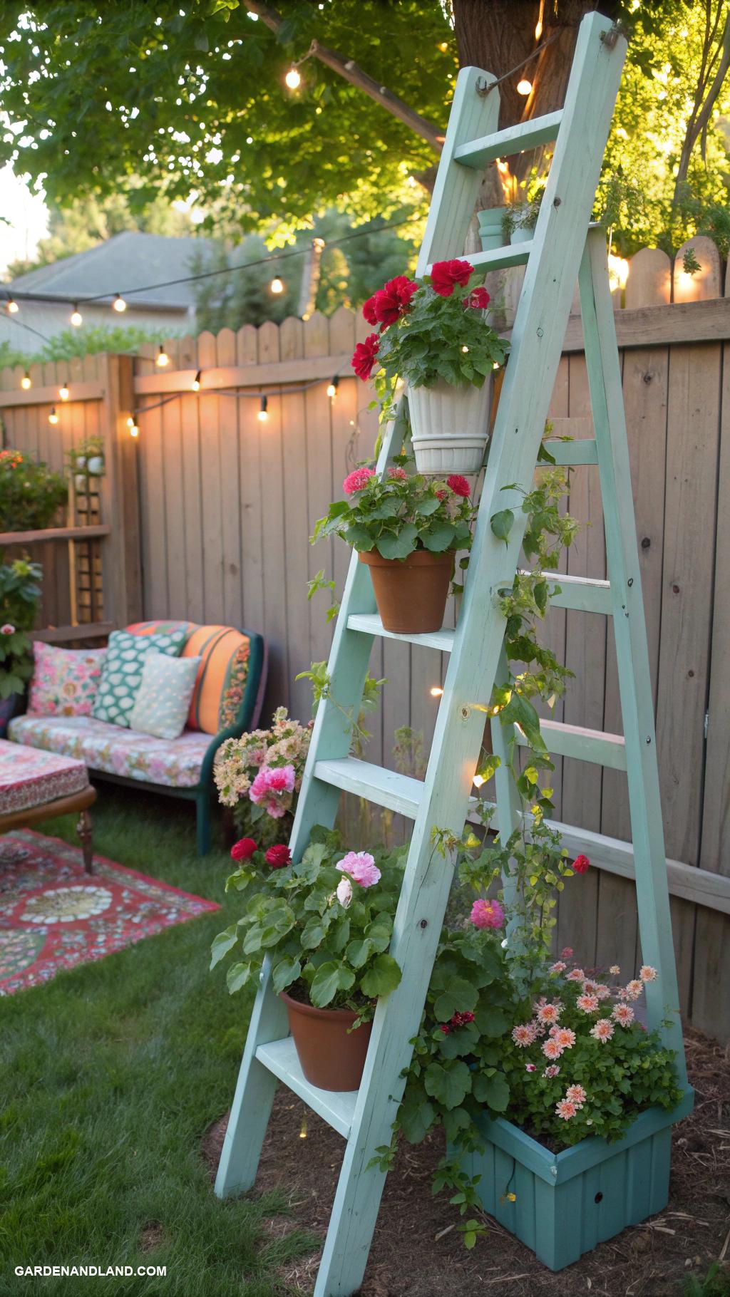 simple backyard ideas Repurposed furniture as unique garden decor