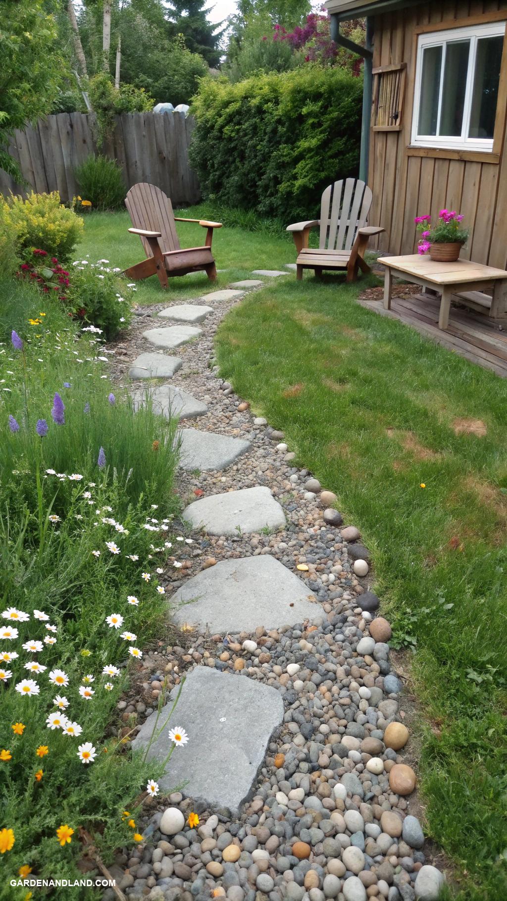 simple backyard ideas Simple rock path leading to seating area