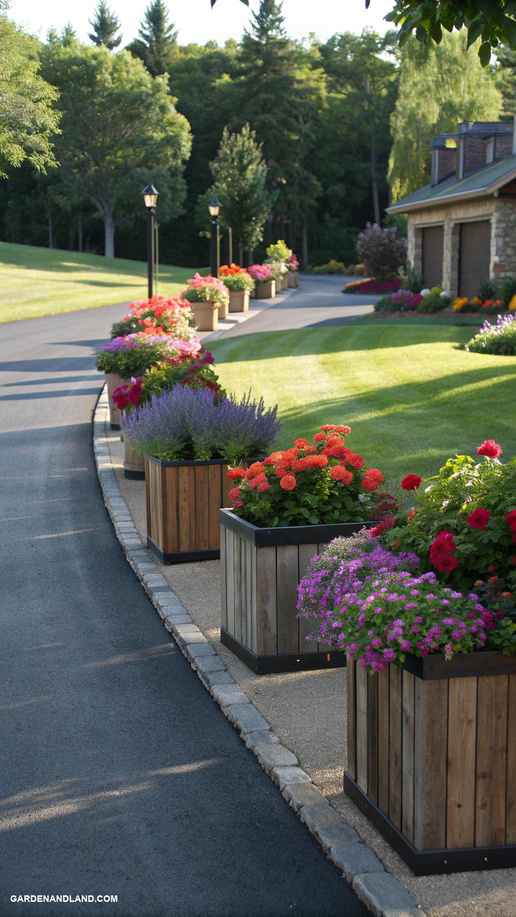 asphalt driveway ideas Add planters along the driveway edges