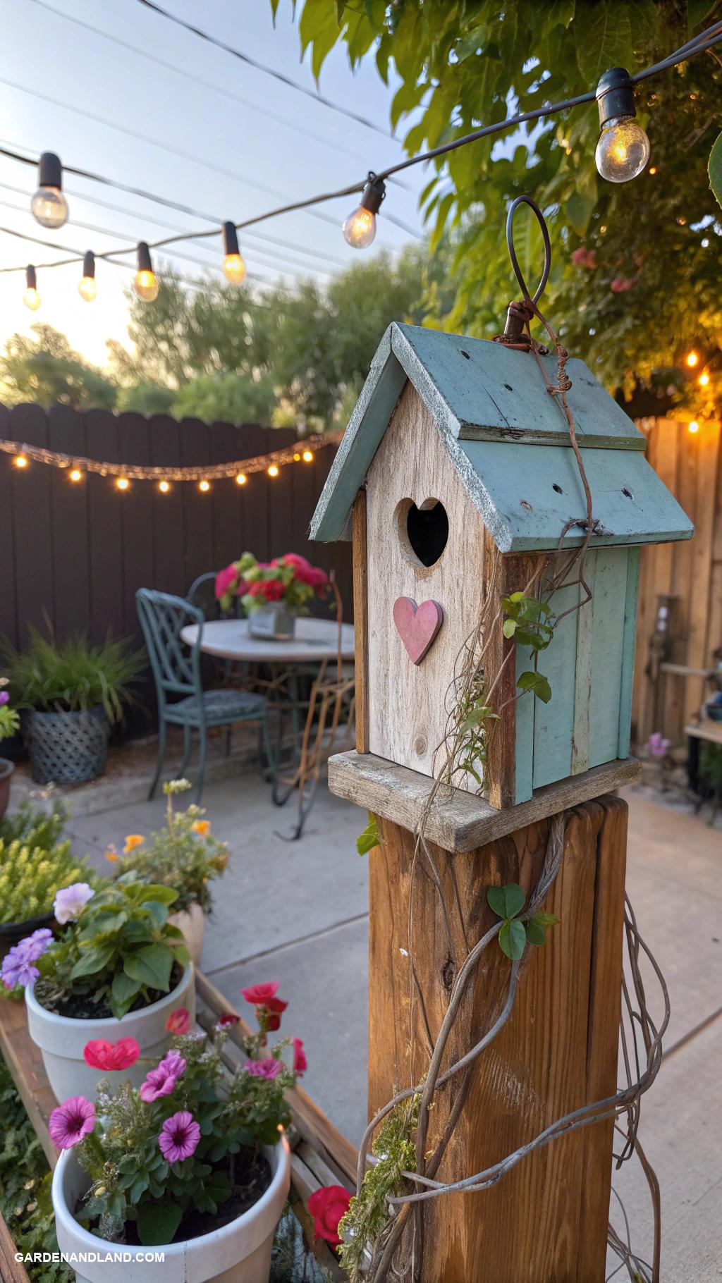 back patio ideas on a budget DIY birdhouse for backyard charm
