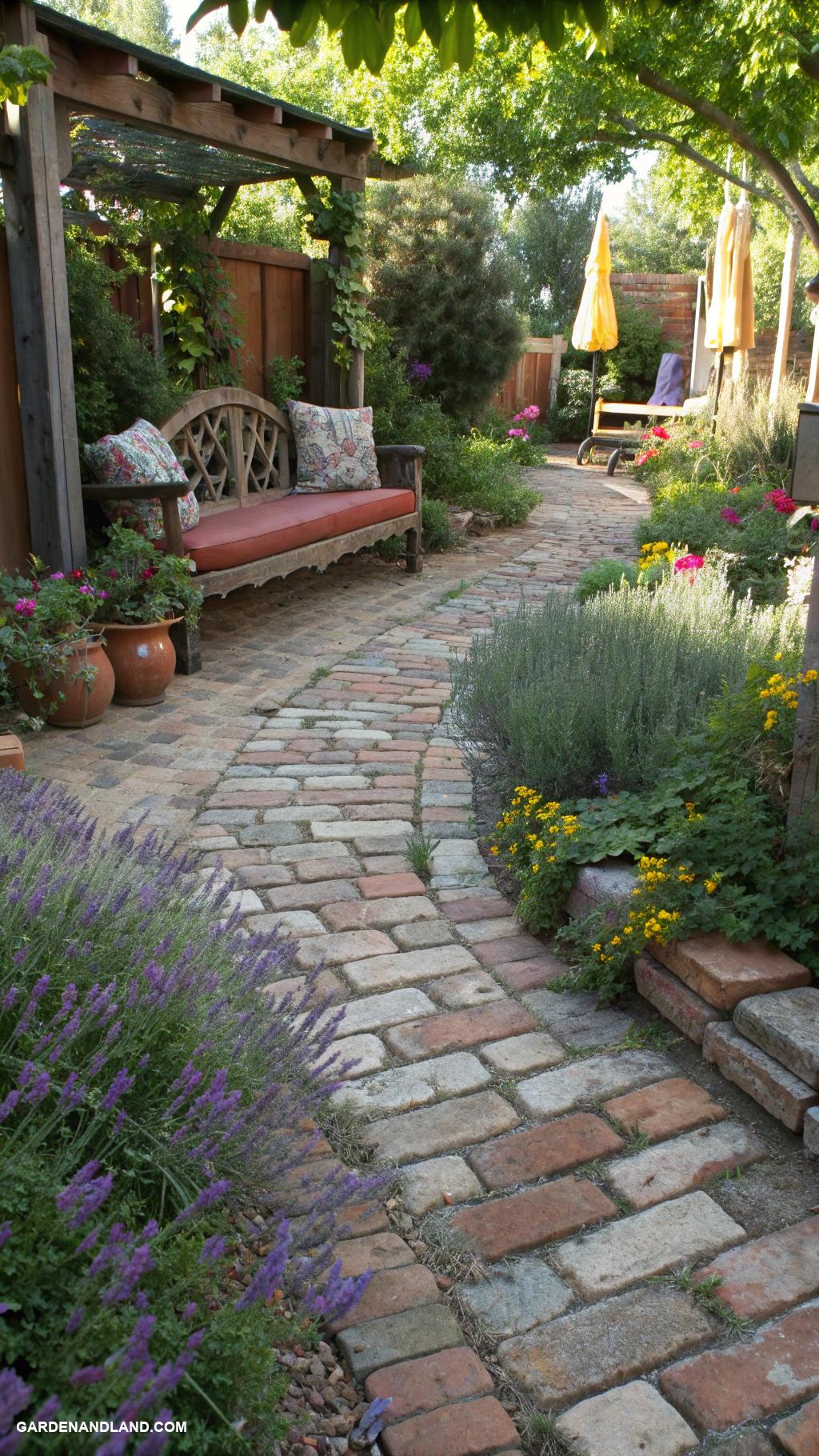 back patio ideas on a budget Stone pathways using reclaimed bricks