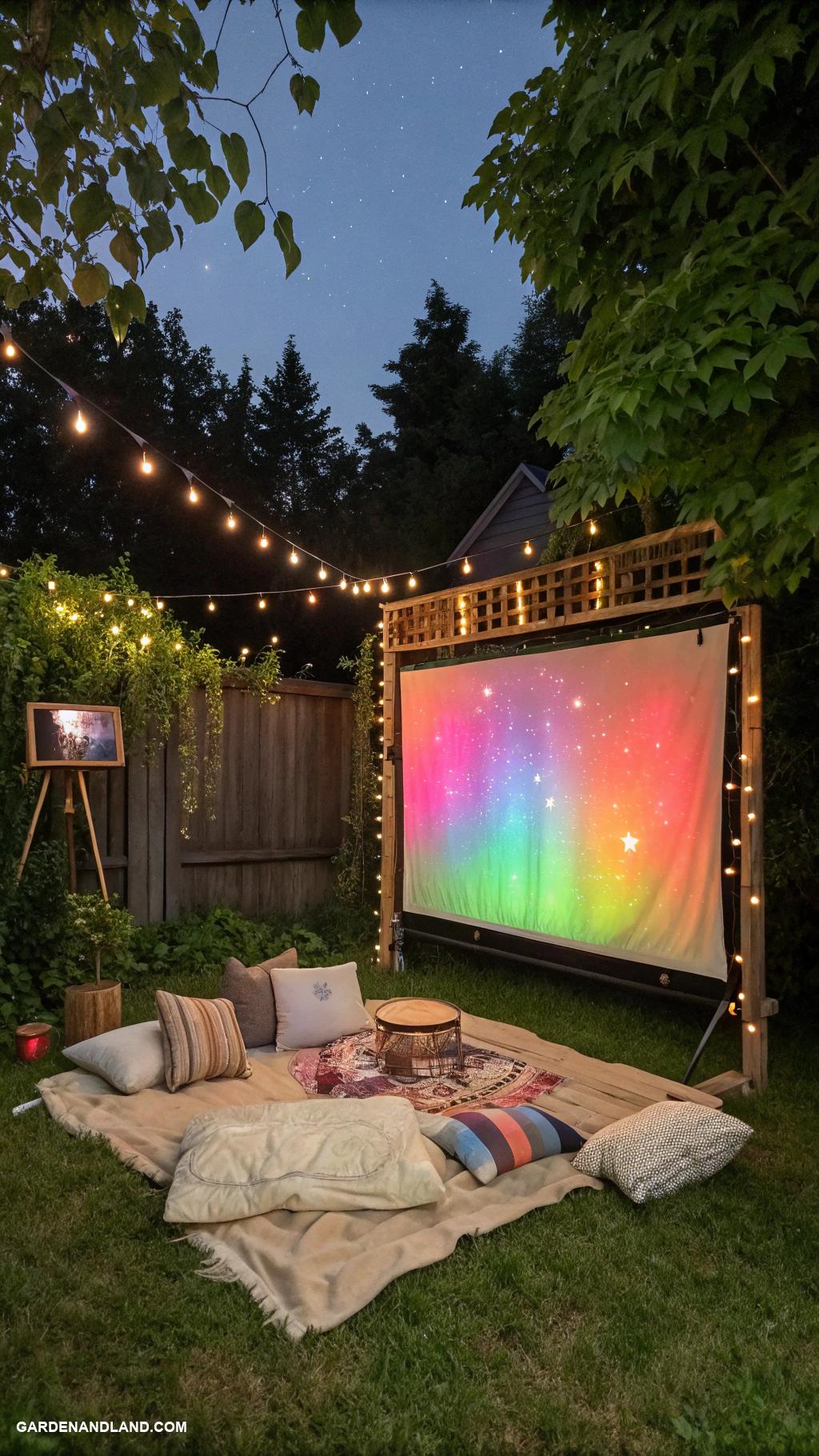 backyard movie night ideas Cinematic color changing LED lights