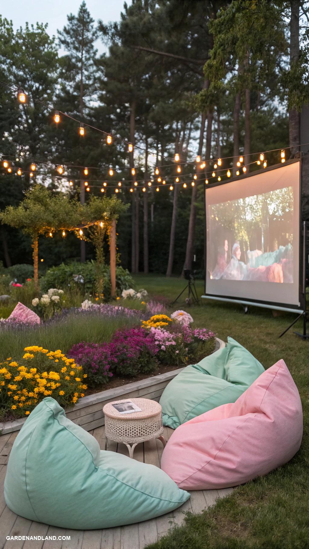 backyard movie night ideas Outdoor bean bag seating area