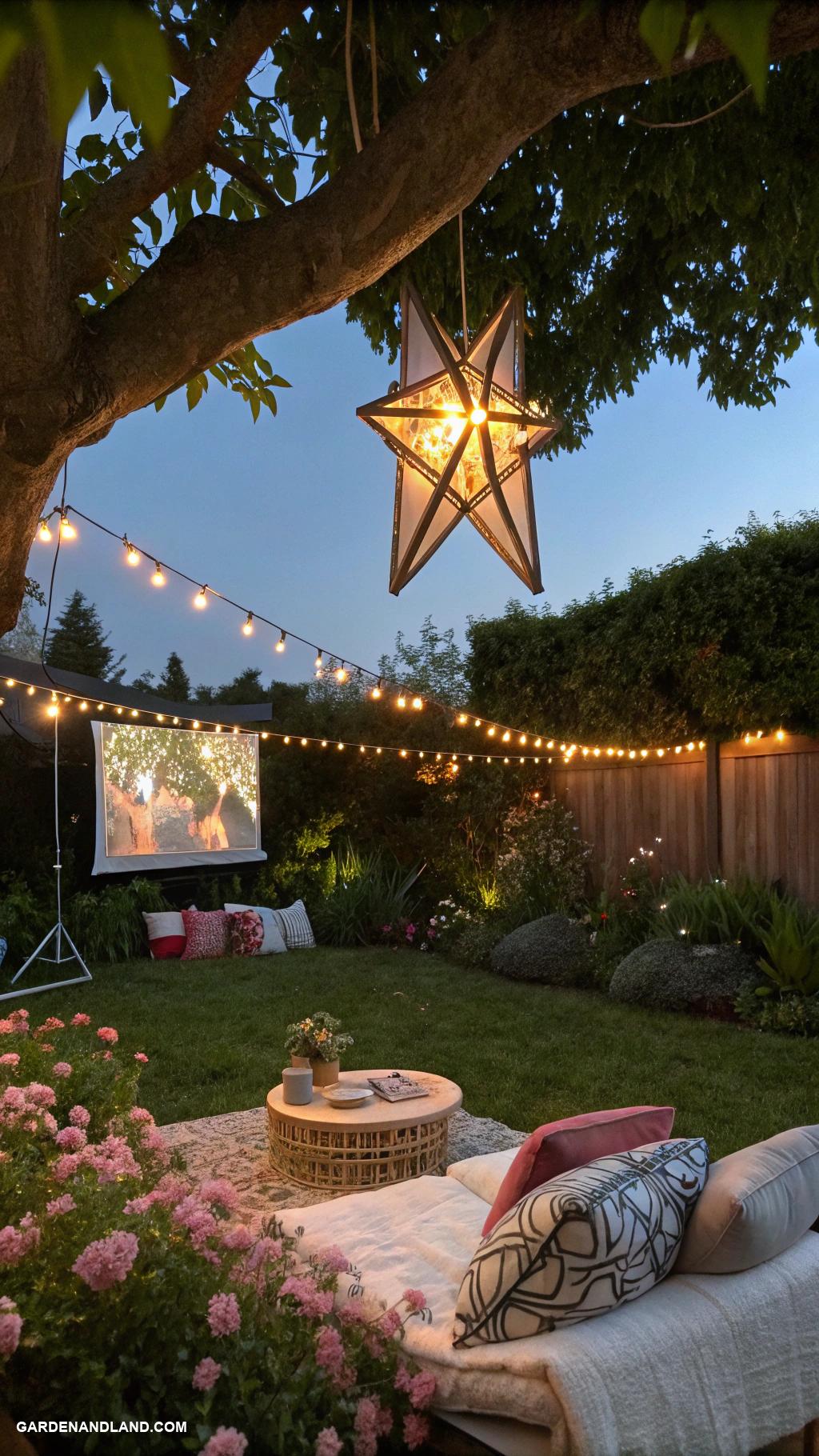 backyard movie night ideas Star lanterns for night sky effect