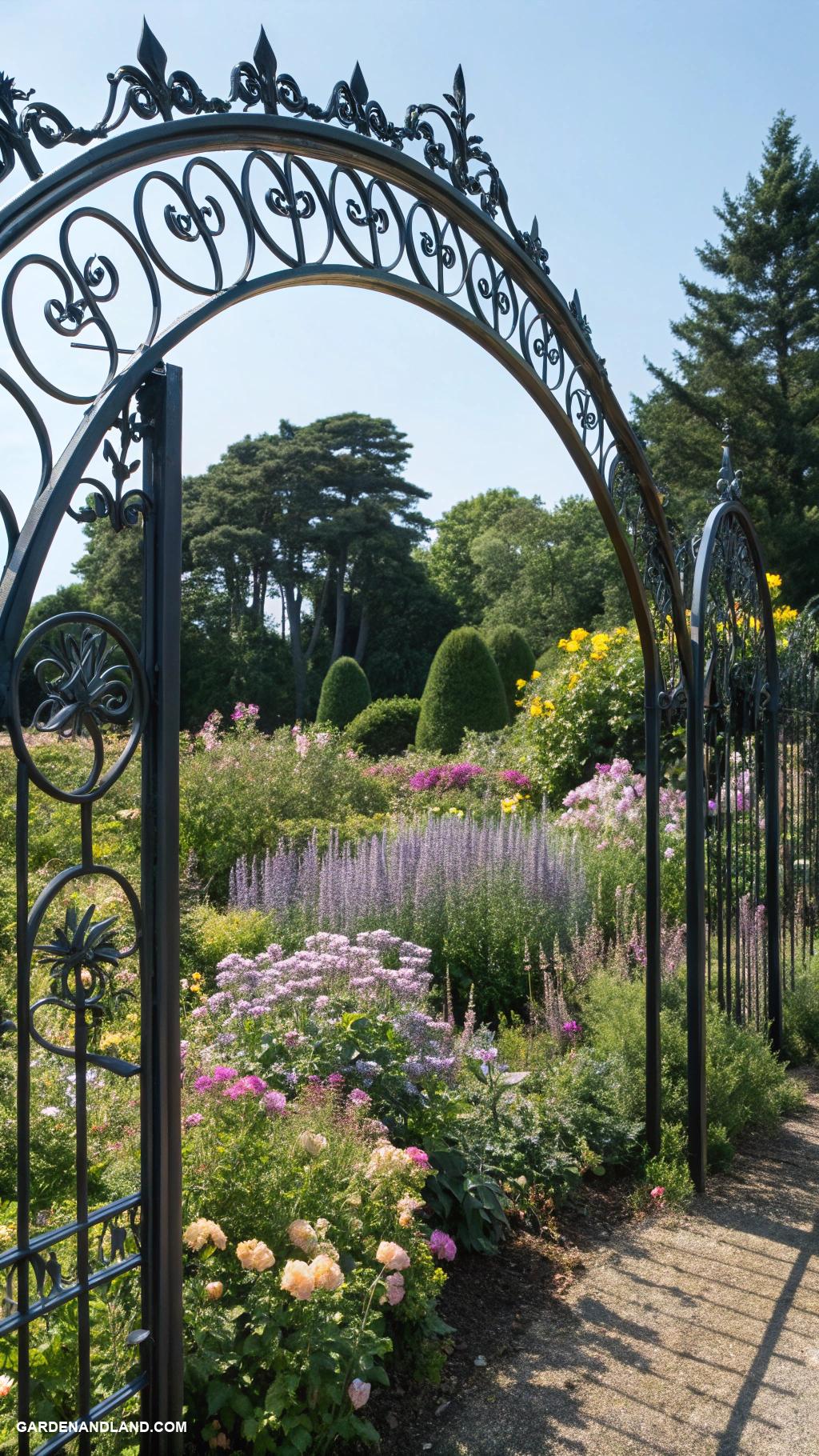 black metal fence ideas Curved arches for a whimsical touch