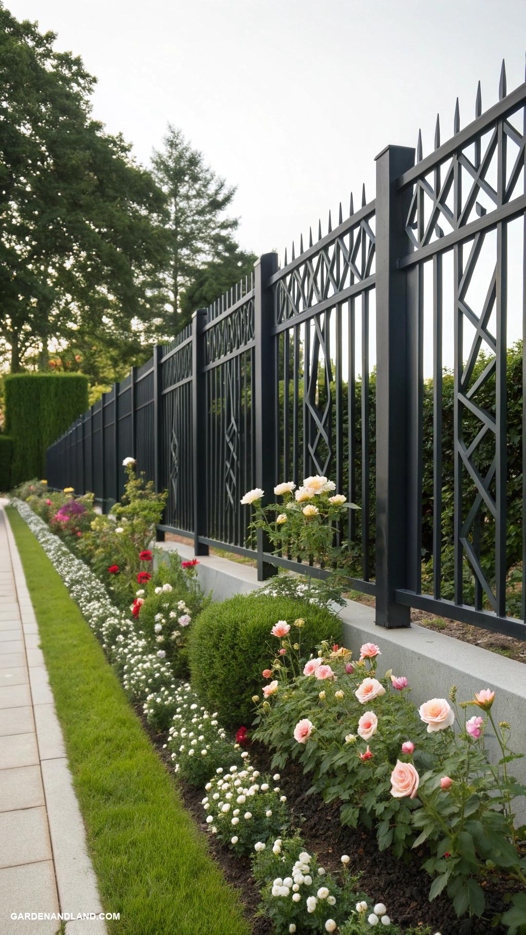 black metal fence ideas Minimalist panels with sharp geometric shapes