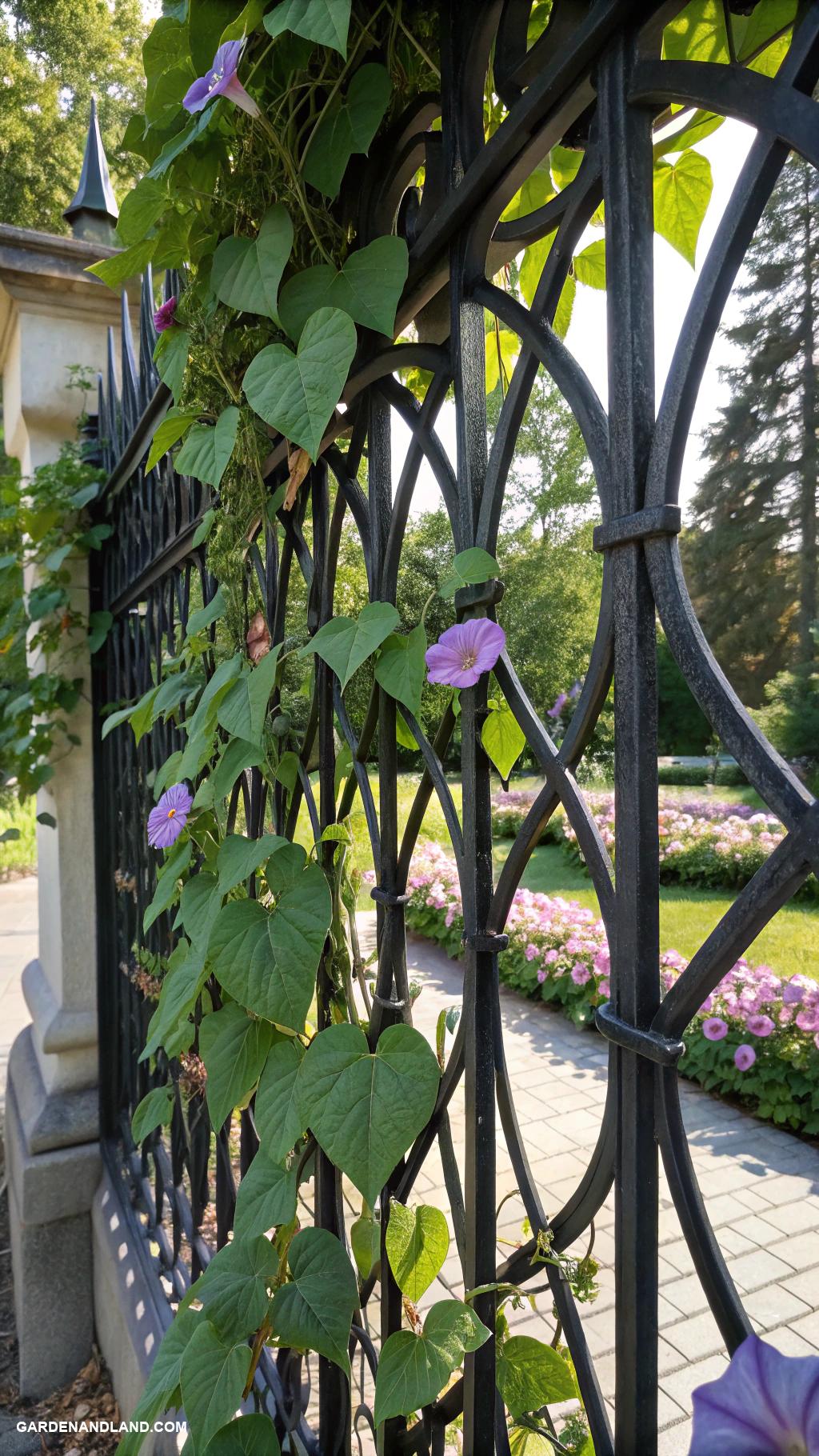 black metal fence ideas Overgrown vines entwined with black metal