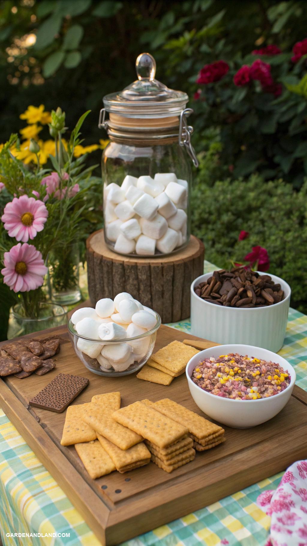 bonfire smores party DIY smores station with toppings bar