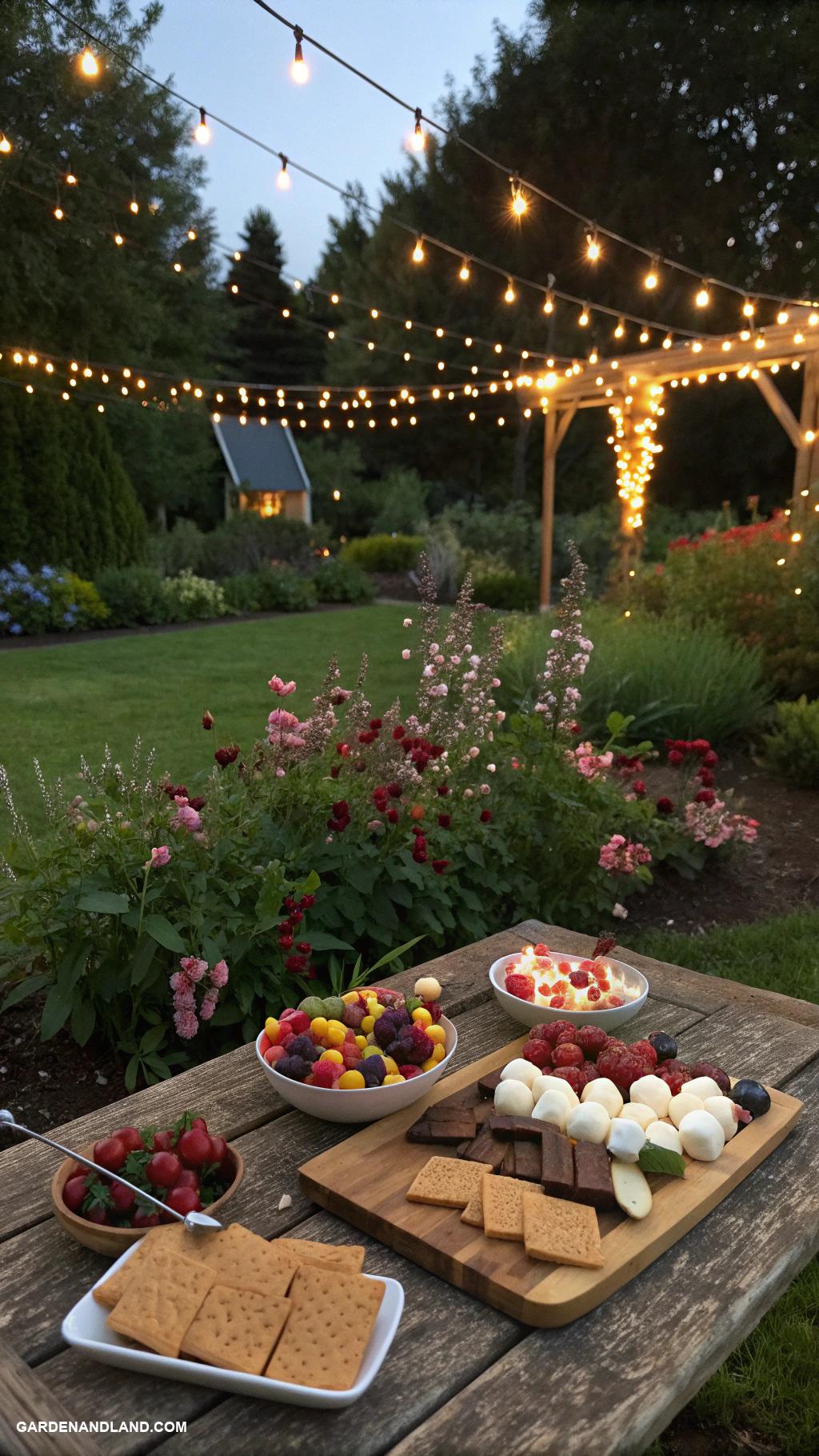 bonfire smores party Decorate with fairy lights for ambiance