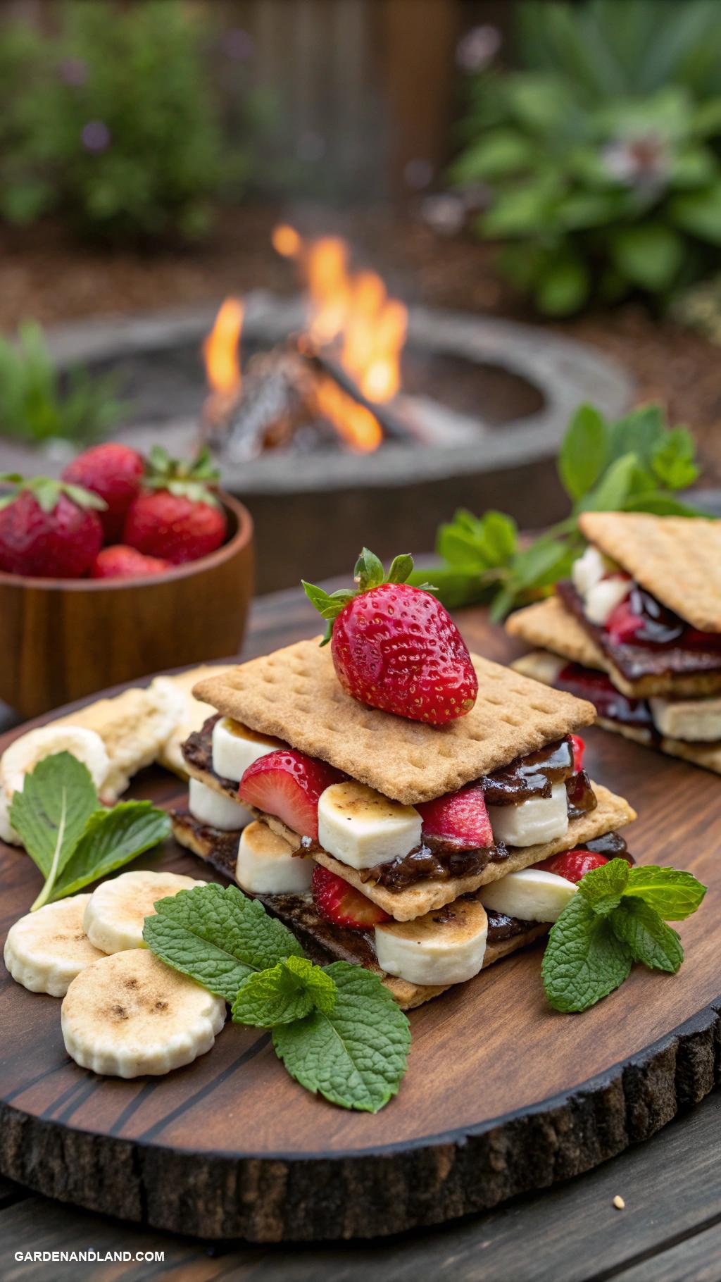 bonfire smores party Fruit infused smores with strawberries or bananas