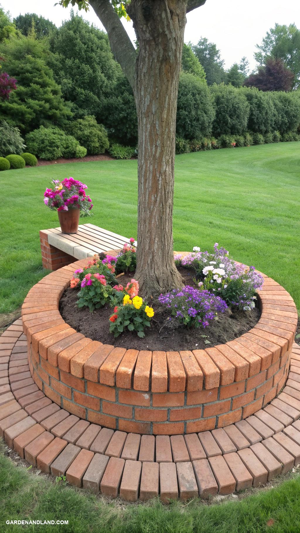 brick edging ideas Brick circles for tree bases and seating