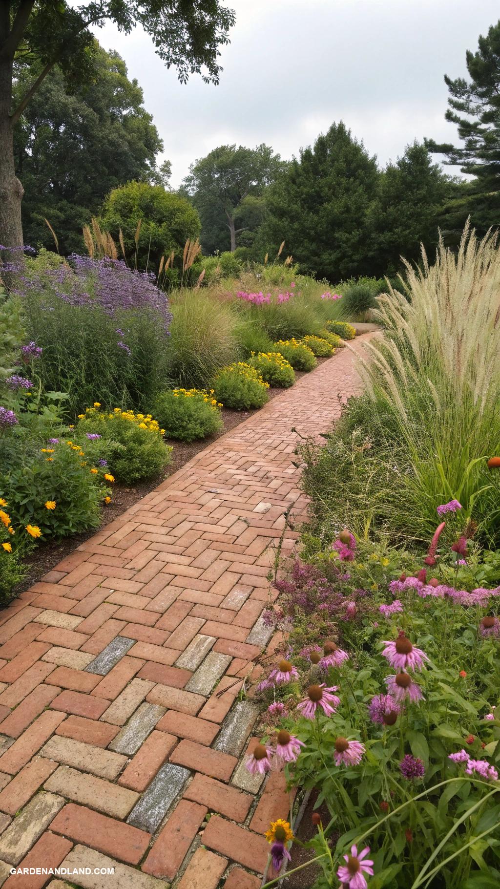 brick edging ideas Brick lined pathways with native plants