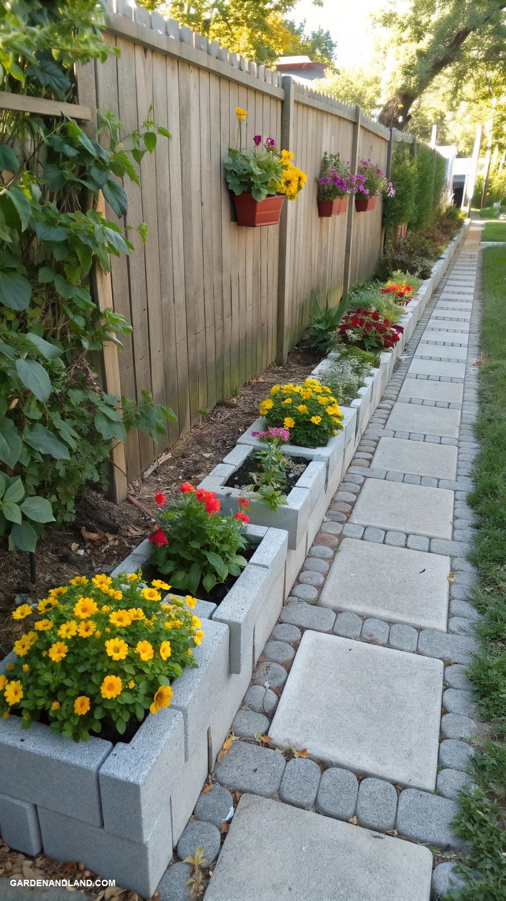 cheap walkway ideas diy Cinder block walkway with built in planters