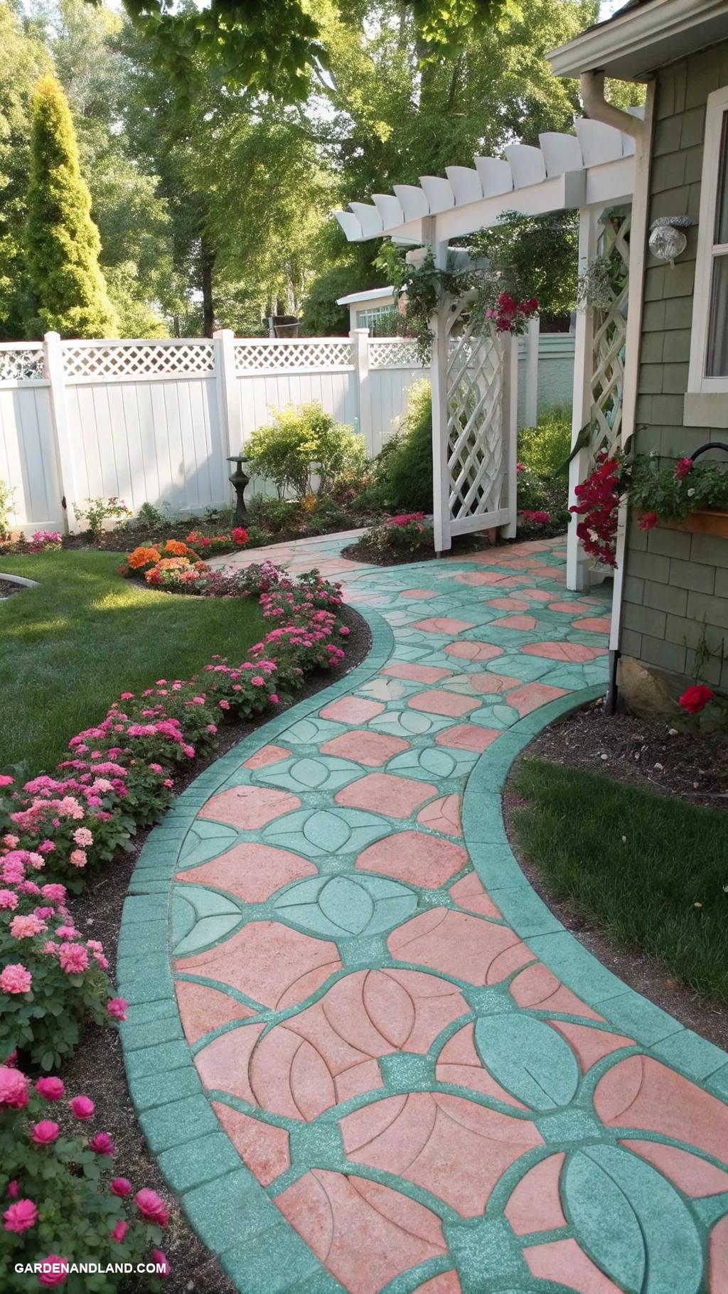 concrete driveway ideas Colored concrete for vibrant garden accents