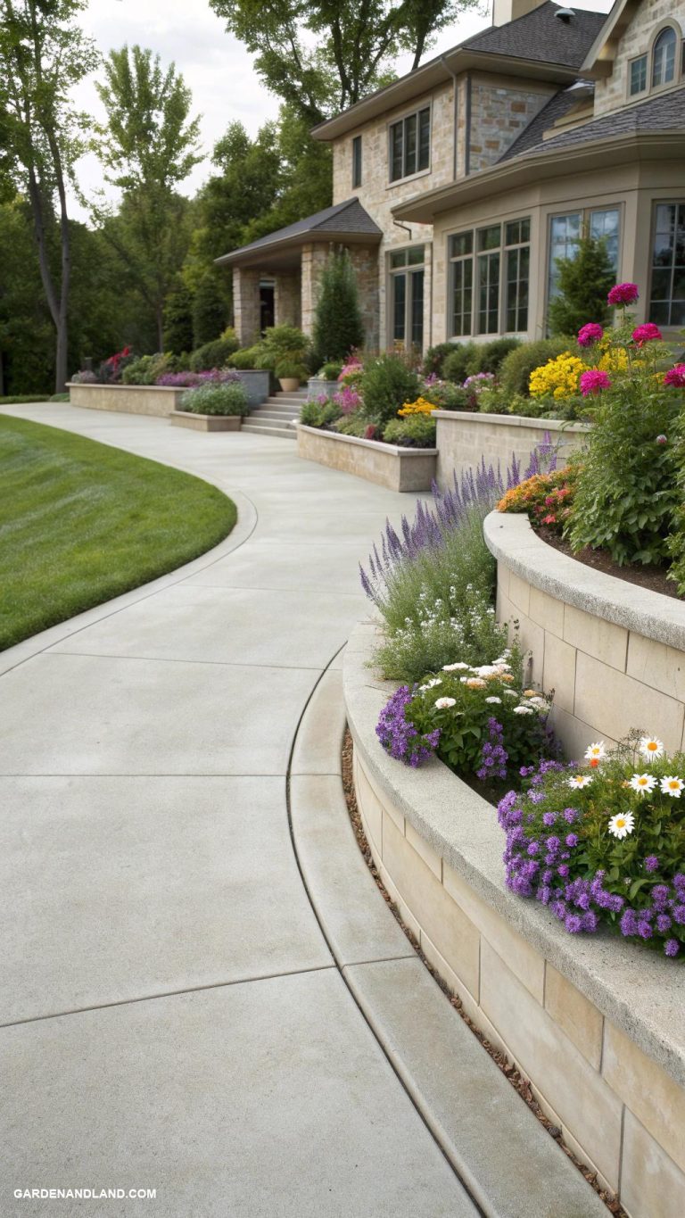 concrete driveway ideas Concrete driveway with built in planters