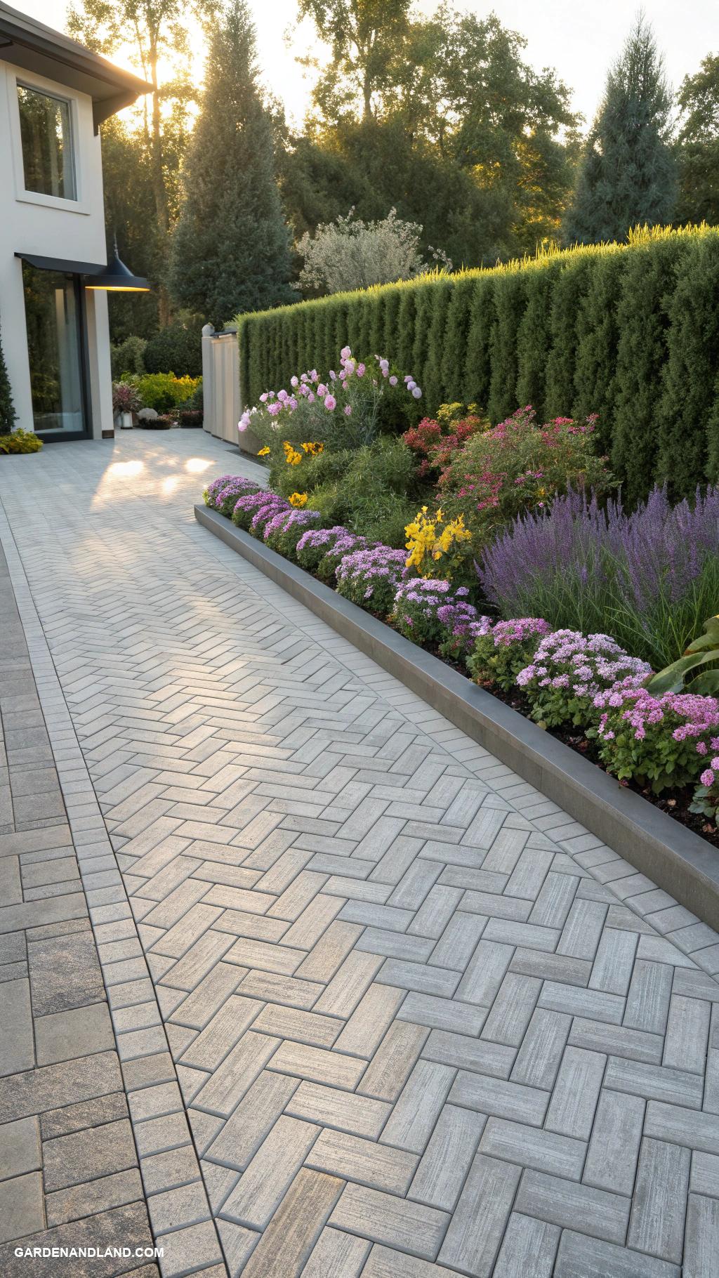 concrete driveway ideas Herringbone pattern for a modern touch