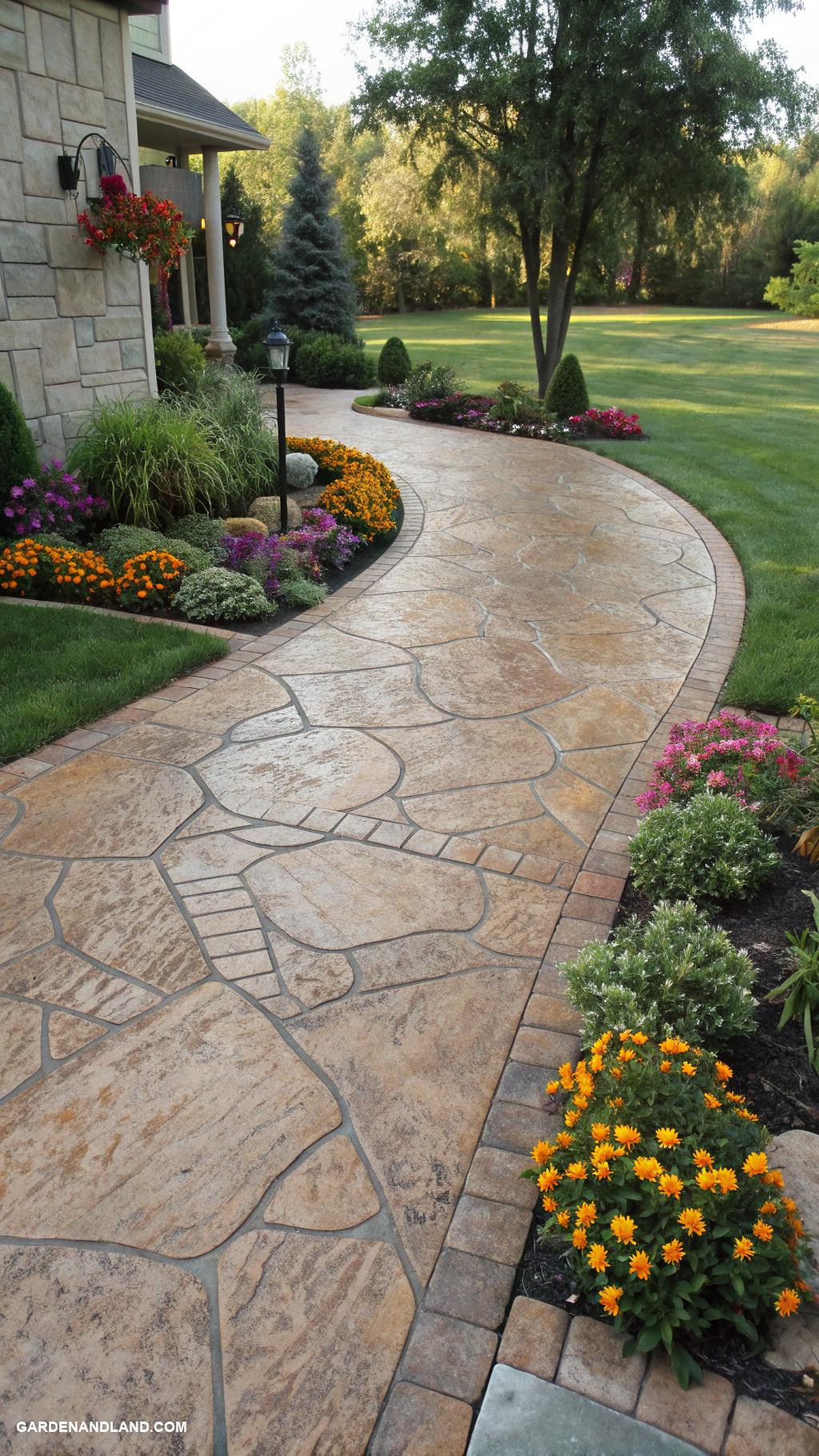 concrete driveway ideas Stamped concrete mimicking natural stone patterns